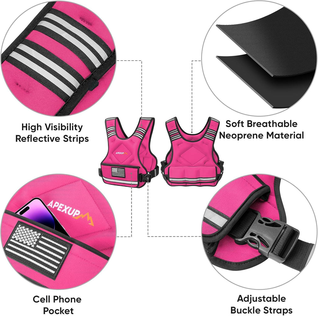 APEXUP Adjustable Weighted Vest, 4-10lb/12-18lb/20-32lb Vest with 6 Ironsand Weights and Large Pocket, Weight Vest for Men Women Strength Training, Running, Walking