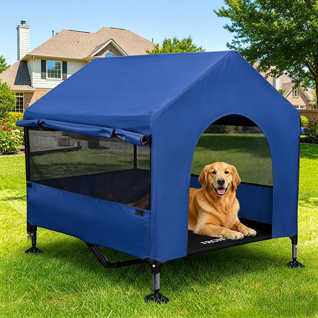 Dog House, 42” Large Dog House Outdoor Indoor Elevated Dog Cot Bed