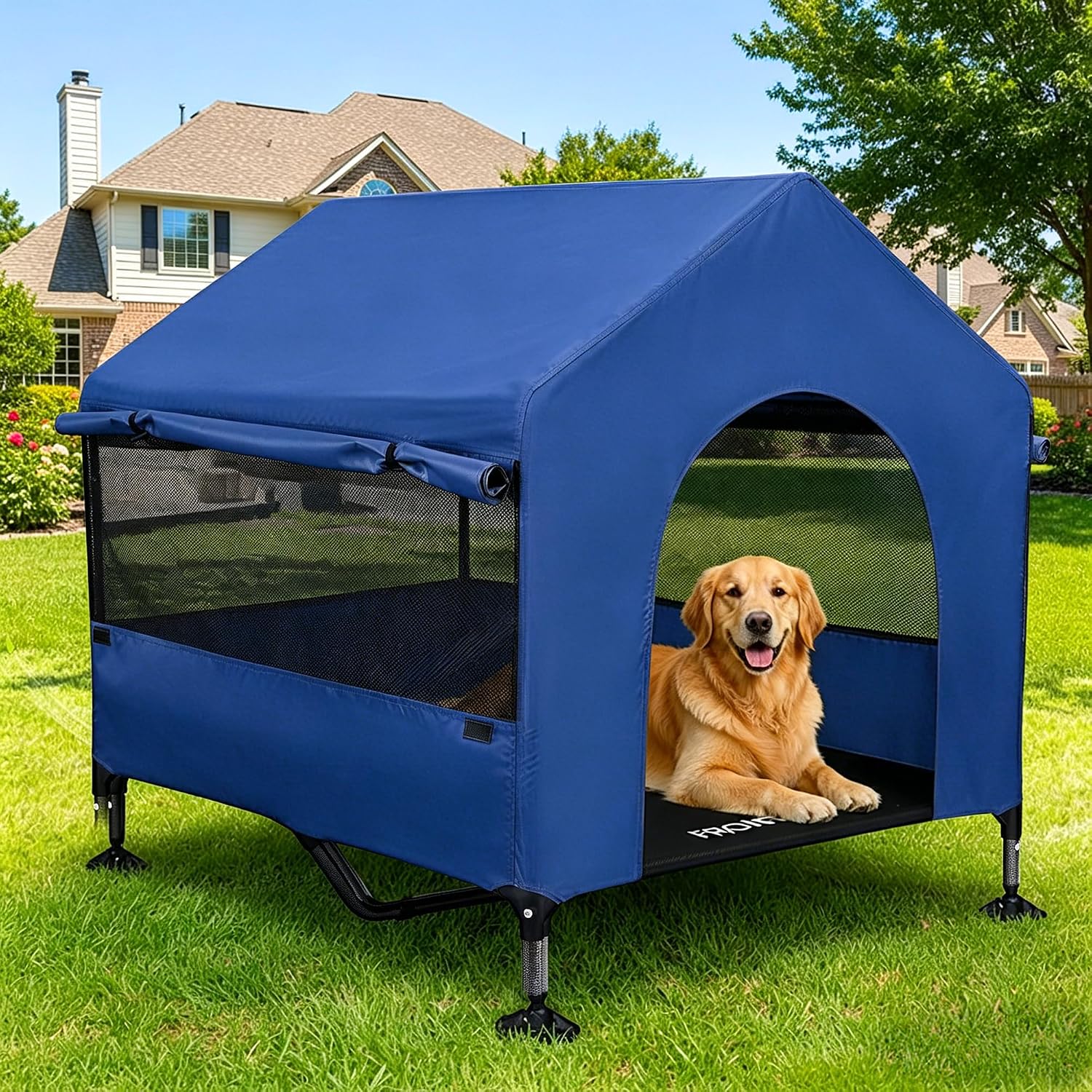 Dog House, 42” Large Dog House Outdoor Indoor Elevated Dog Cot Bed