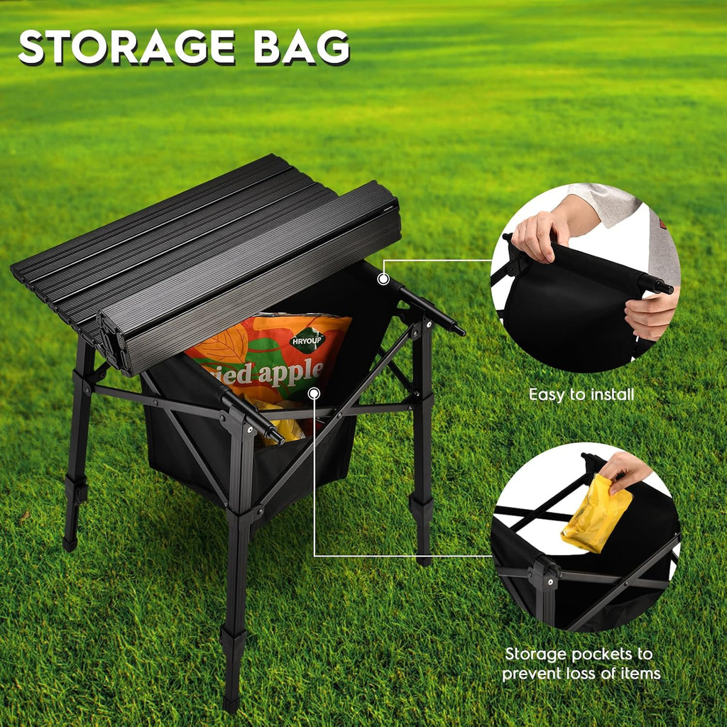 Aluminum Folding Camping Side Table with Carry Bag and Storage,Black
