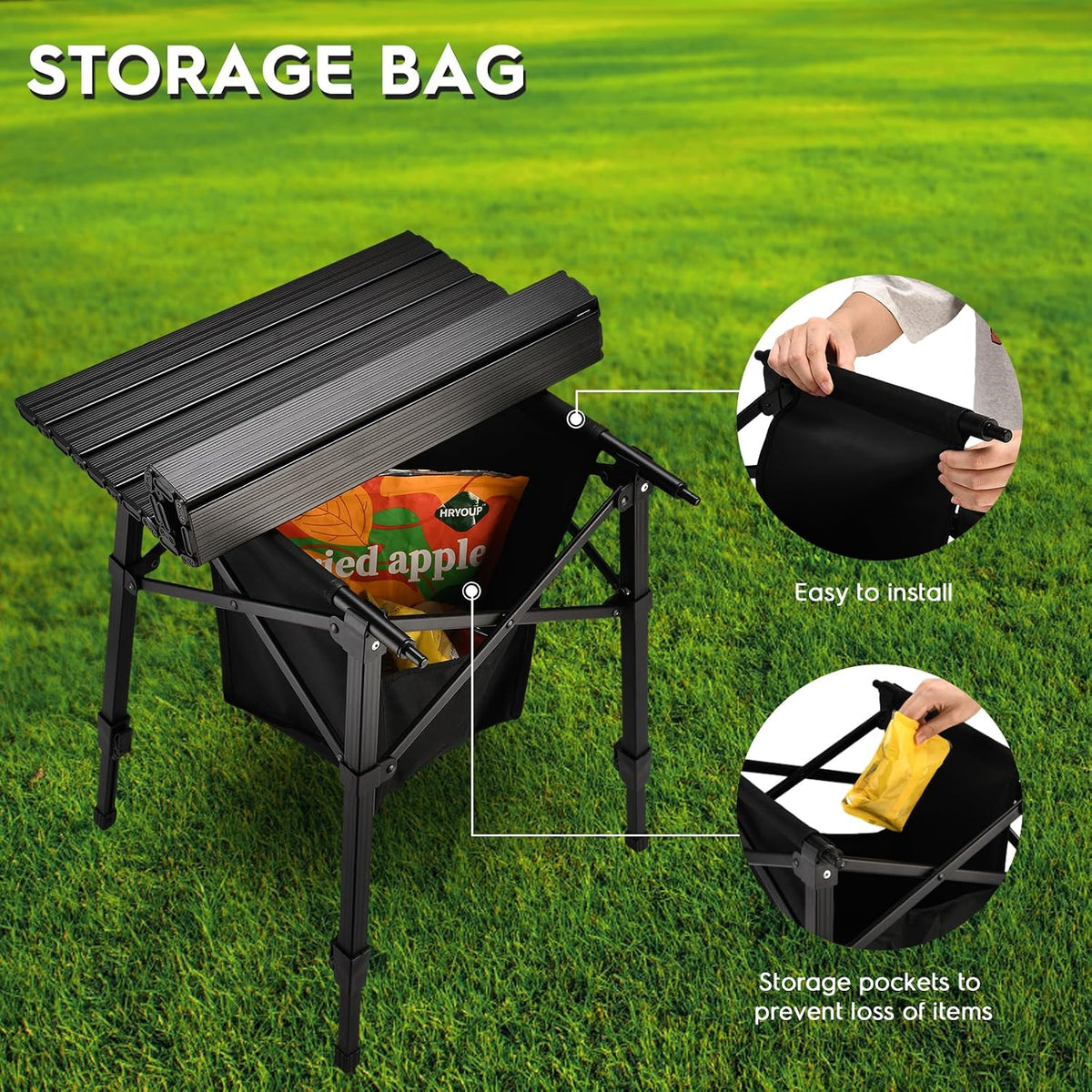 Aluminum Folding Camping Side Table with Carry Bag and Storage,Black