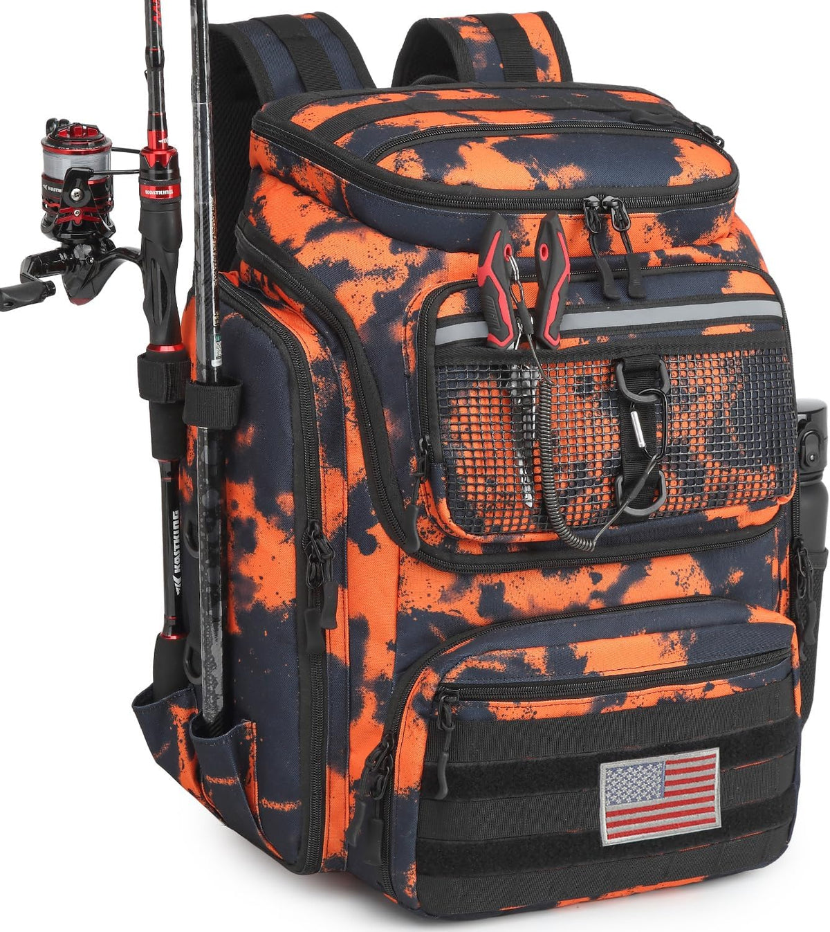 HAMBOLY 45L Fishing Backpack with Rod Holders & Built-in Foldable Divider