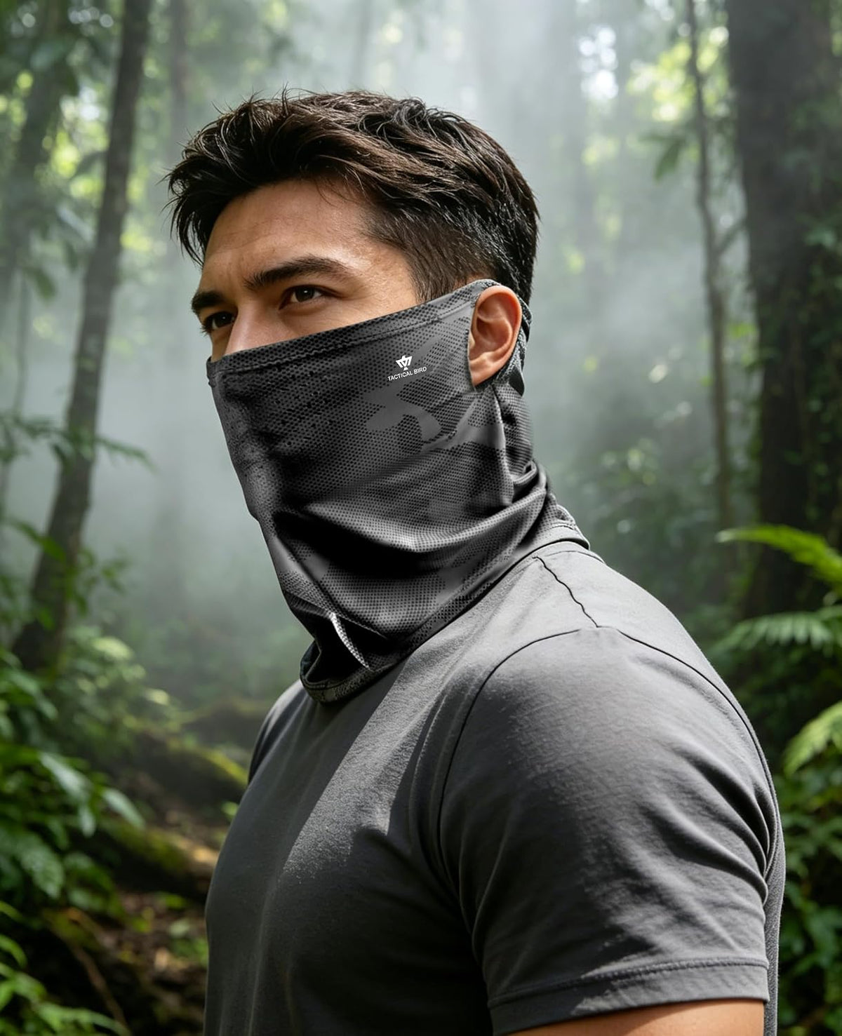 Men's Loose Fit Ear Loop Ice Silk Cooling Neck Gaiter, Anti-UV Sun Protection Face Cover with Breathable