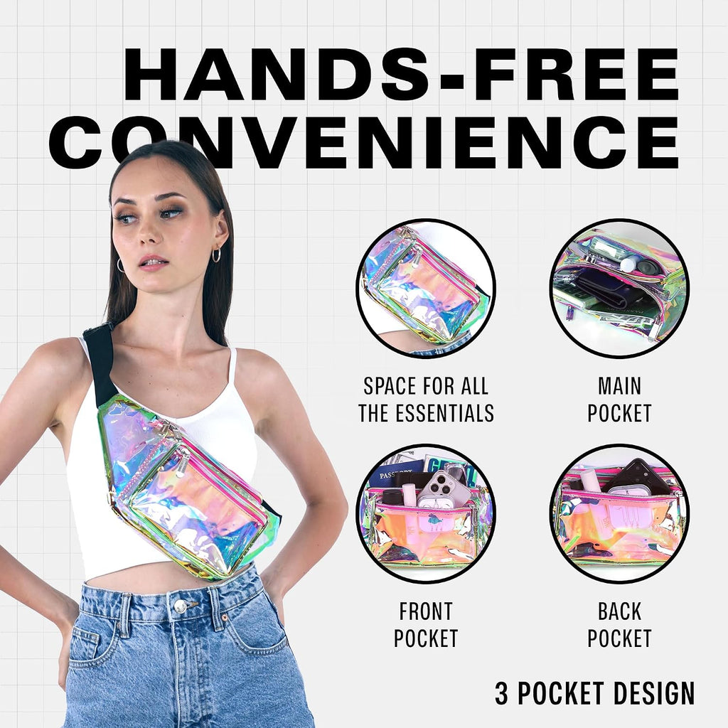 SoJourner Waterproof Holographic Fanny Pack, Pink & Gold Transparent