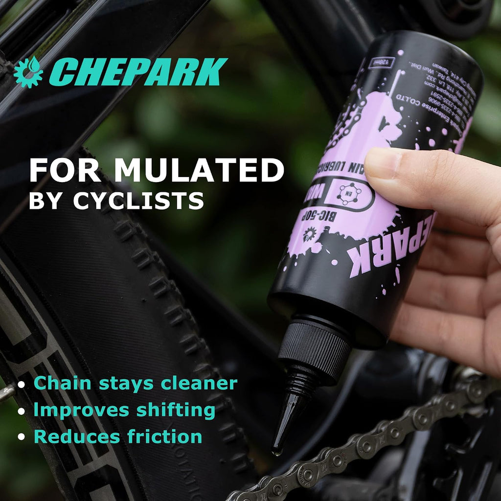 CHEPARK Bike Drivetrain cleaning & lubricating Essentials Kit with Bicycle Degreaser,Bicycle Lubricant Brush Tool- Bicycle Maintenance for Mountain Road Bikes (50P)