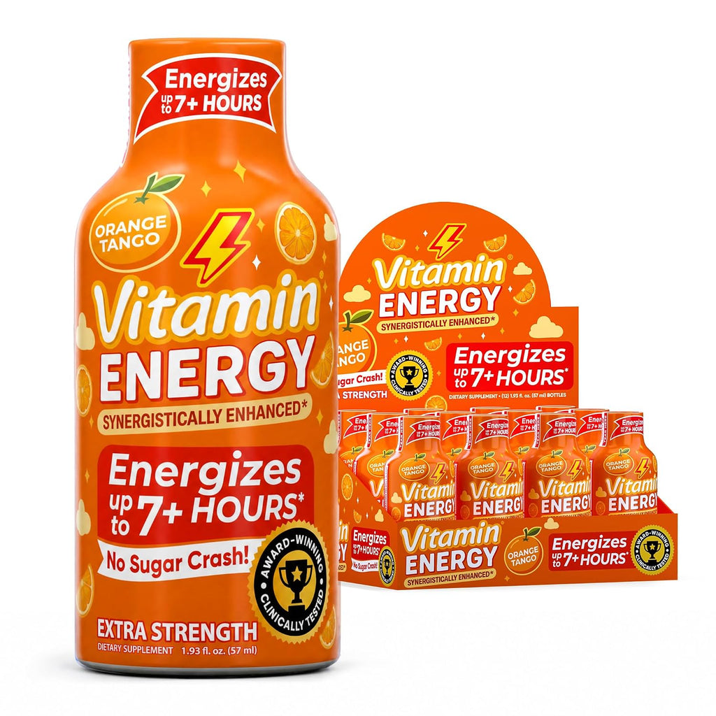 Vitamin Energy Blue Raspberry Twist Extra Strength Energy Shot, 24 Pack - Up to 7 Hrs, 260mg Natural Caffeine, Zero Sugar - Electrolytes + BCAAs, Hydration, B12 B6 Niacin, 1.93 fl oz, Keto Vegan