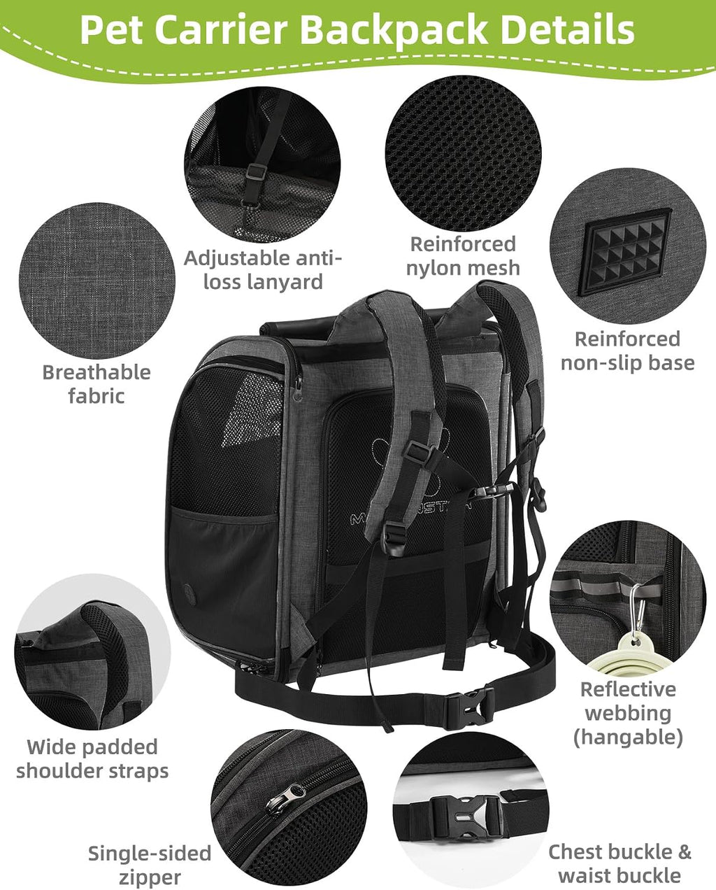 Expandable Cat Carrier Backpacks with Breathable Mesh, Pet Carrier Backpack for Cats Small Dogs Puppies Up to 20 Lbs, Dog Carrier Backpack Great for Travel/Hiking/Camping/Outdoor-Black