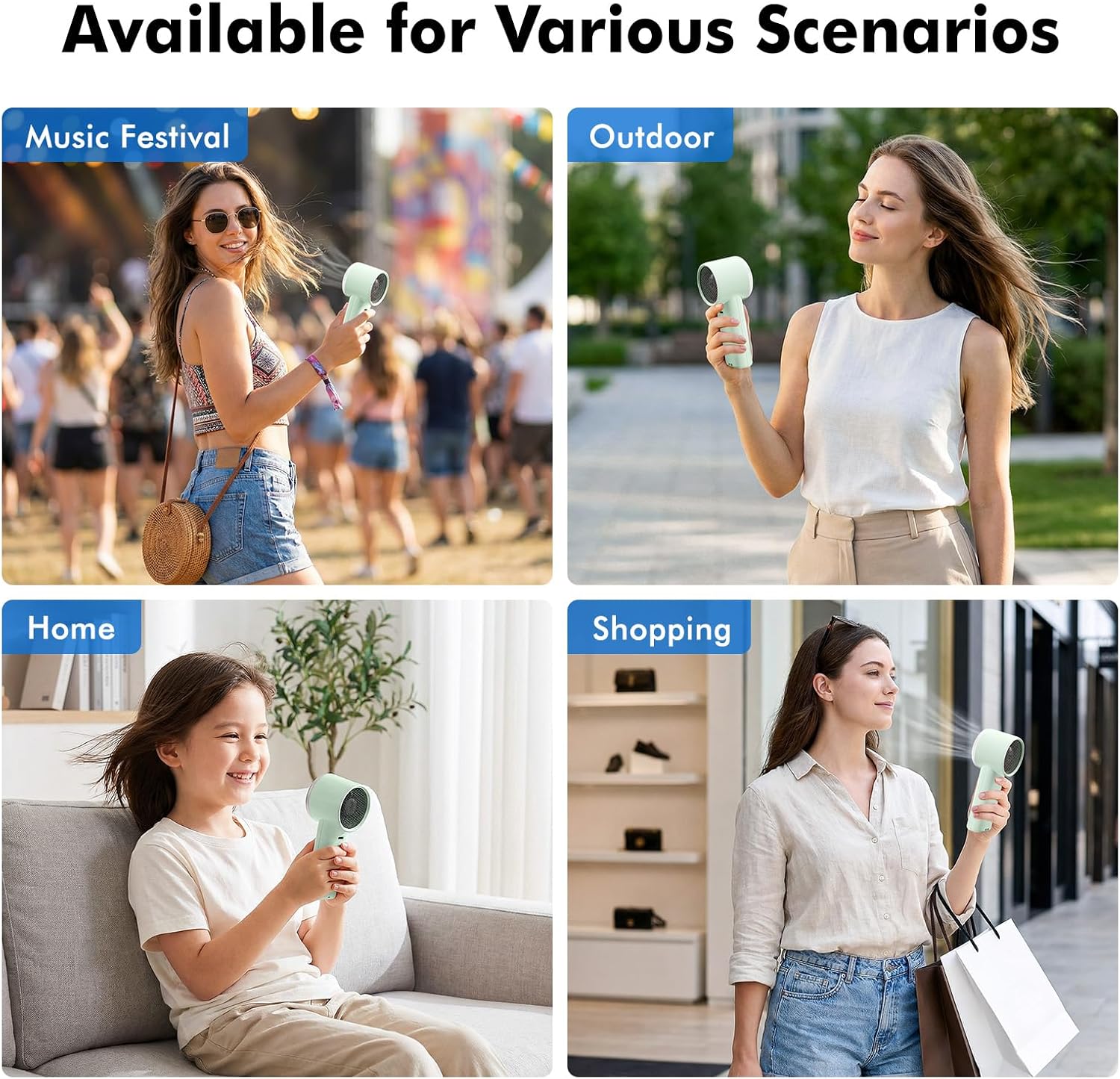 WHATOOK Portable Handheld Turbo Fan, 5 Speeds Mini Personal Fan with 4000mAh Rechargeable Battery, Small Pocket Fan for Travel Essentials, Beach, Office, Gifts for Women Men - Mint Green
