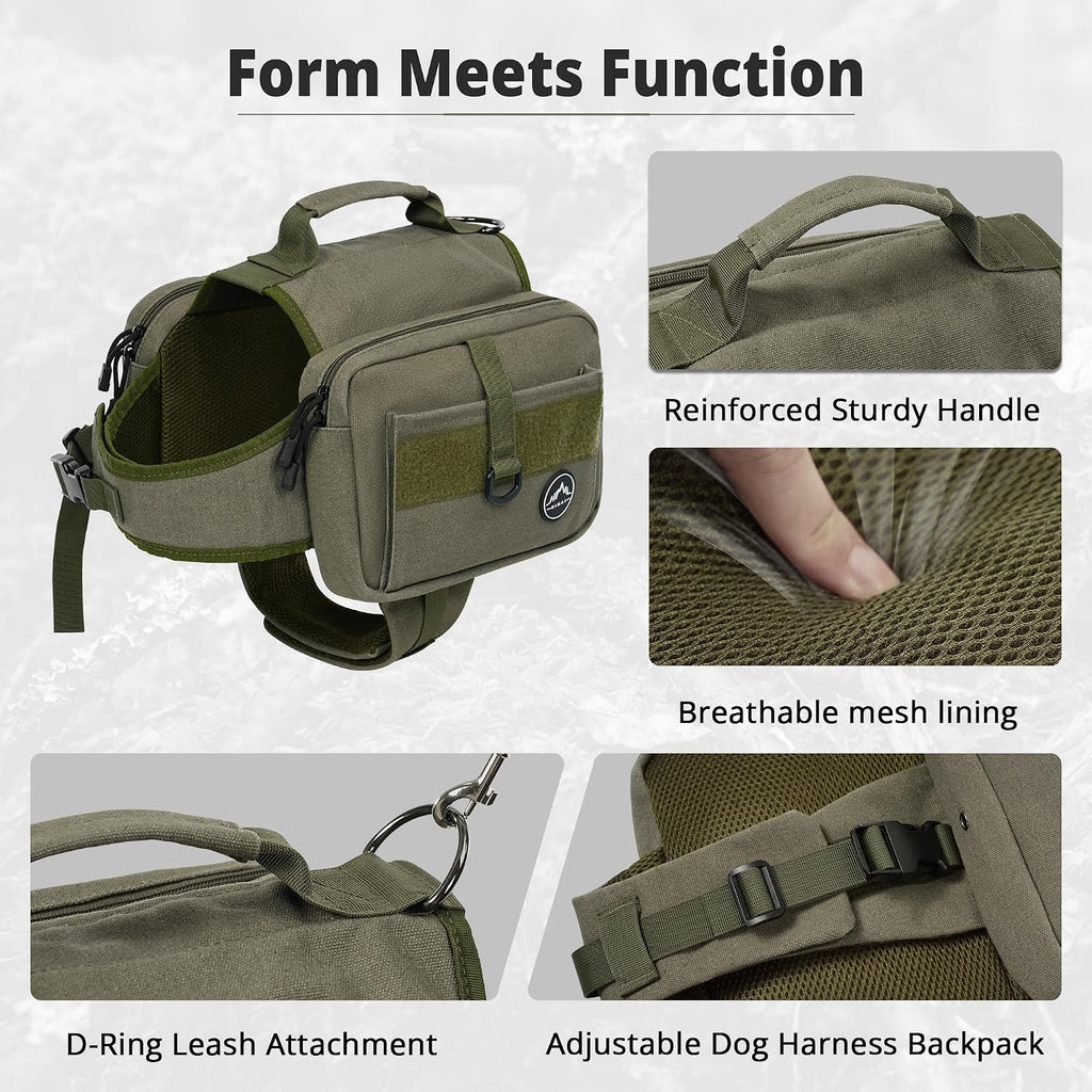 Himal Outdoors Dog Backpack & Saddle Bag, Tactical Hiking Backpack Green