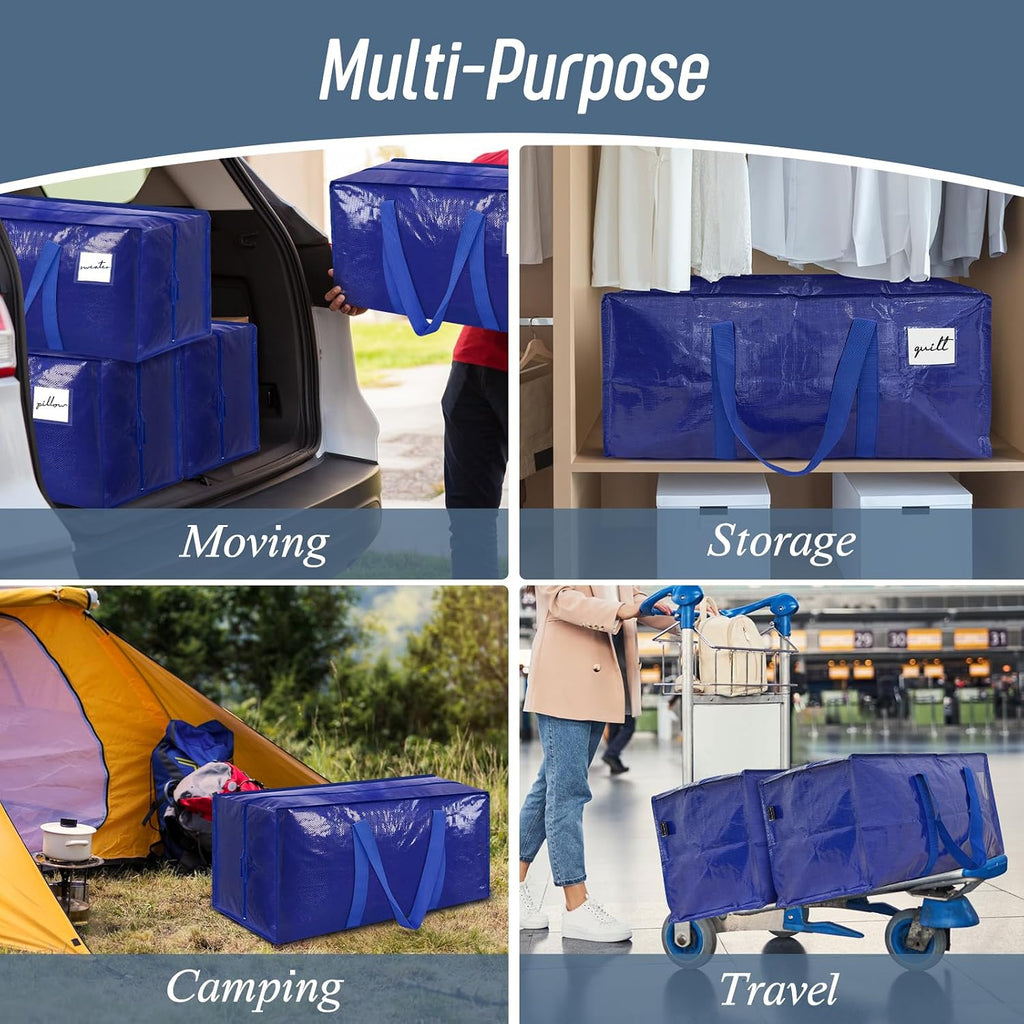 6 Pack Extra Heavy Duty Large Moving Bags with Strong Zipper, Blue