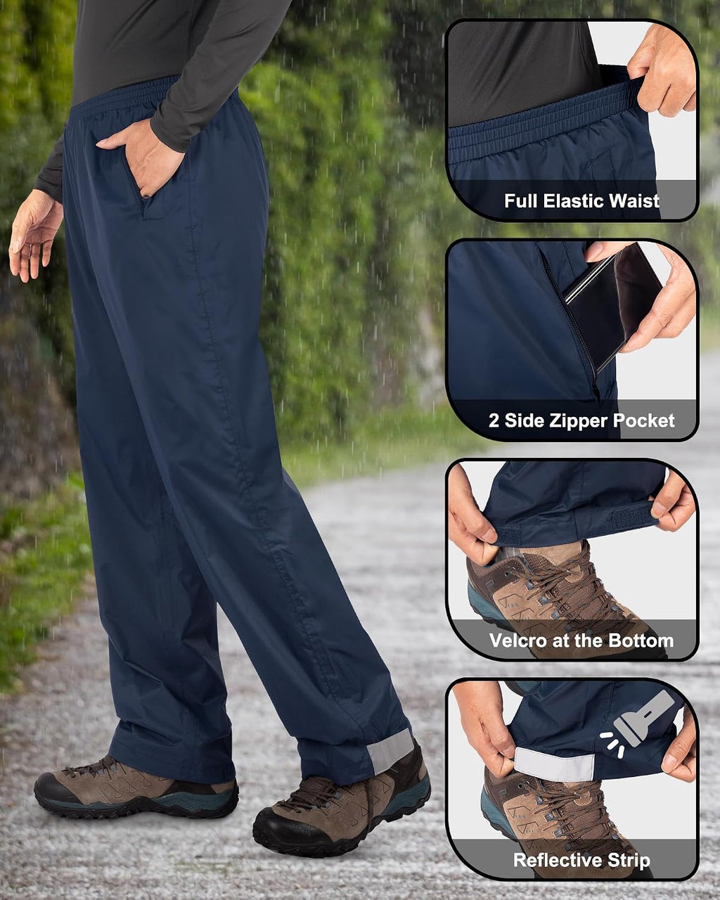 33,000ft Packable Rain Pants for Men Waterproof Lightweight Hiking Pants