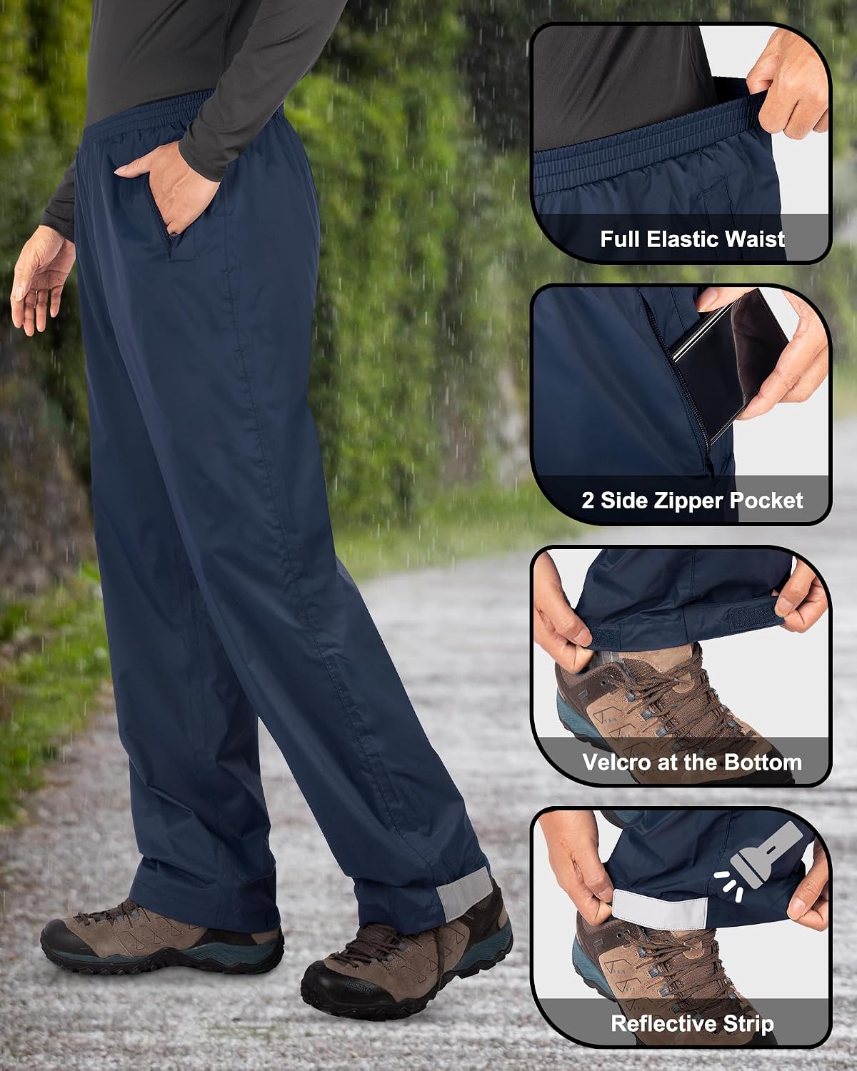 33,000ft Packable Rain Pants for Men Waterproof Lightweight Hiking Pants
