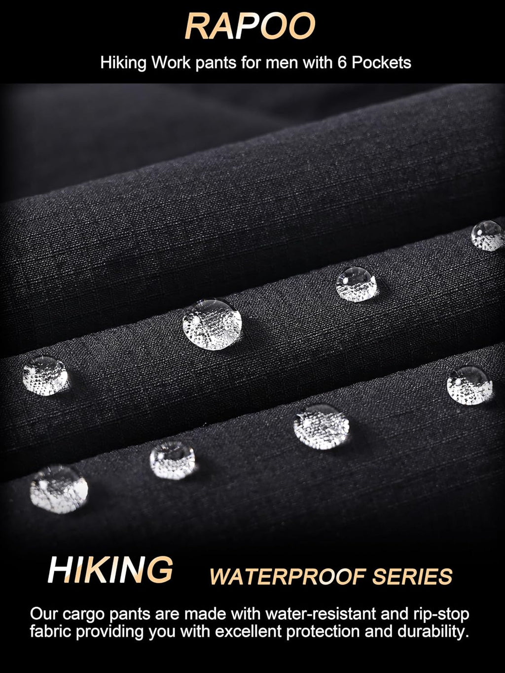 Rapoo Mens Hiking Pants Lightweight Water Resistant Breathable Nylon Cargo Pants with 6 Pockets