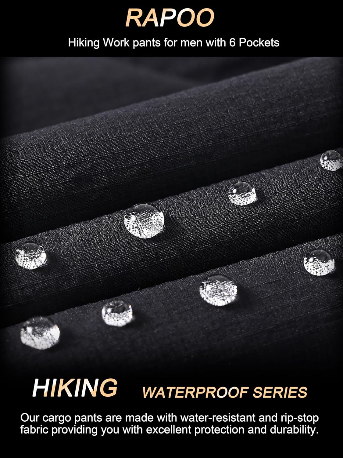 Rapoo Mens Hiking Pants Lightweight Water Resistant Breathable Nylon Cargo Pants with 6 Pockets