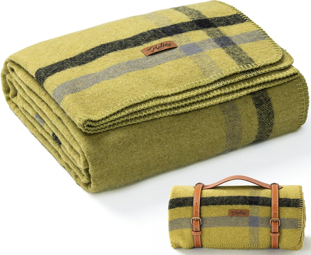 Molithe 100% Wool Blanket, 62" x 48", Warm, Thick, Military, Camping Gear