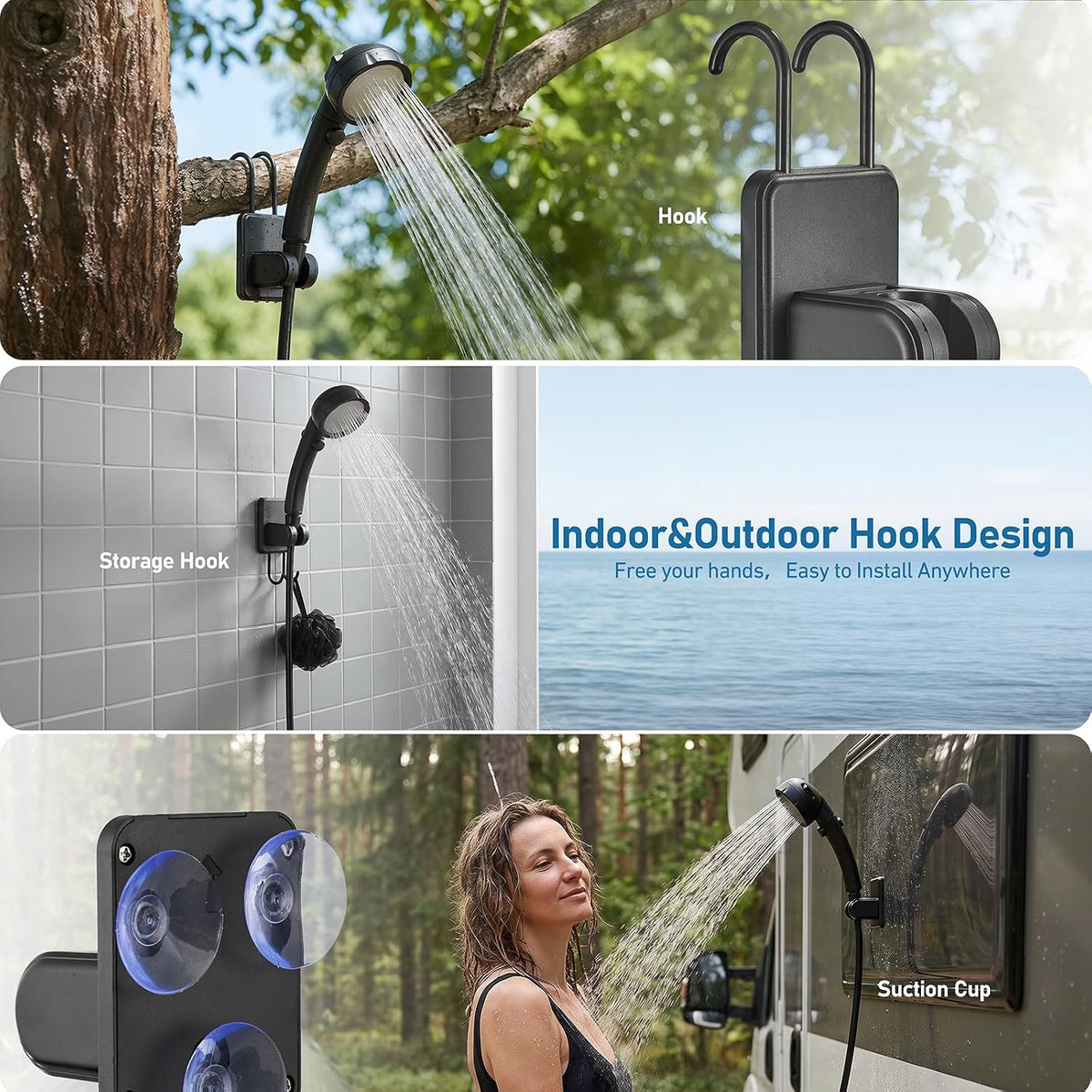 Portable Camping Shower, 6000mAh Rechargeable Outdoor Shower Pump