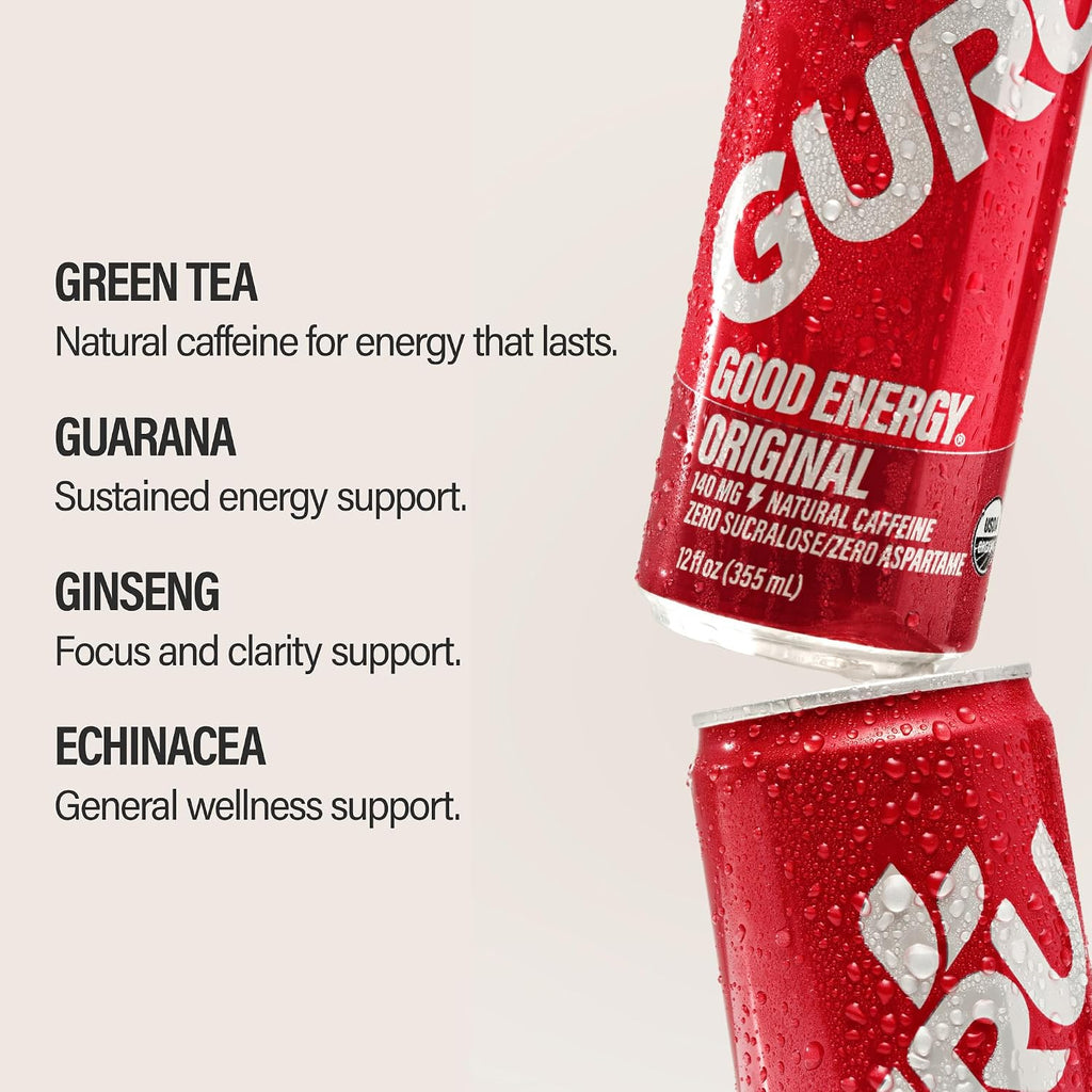 GURU Organic Energy Drink, Original, Natural Caffeine, 12 Fl Oz, 24 Pack