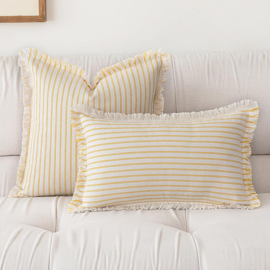 YEENAASY Throw Pillow Covers 18x18 Boho Striped Pillow Cases with Tassel