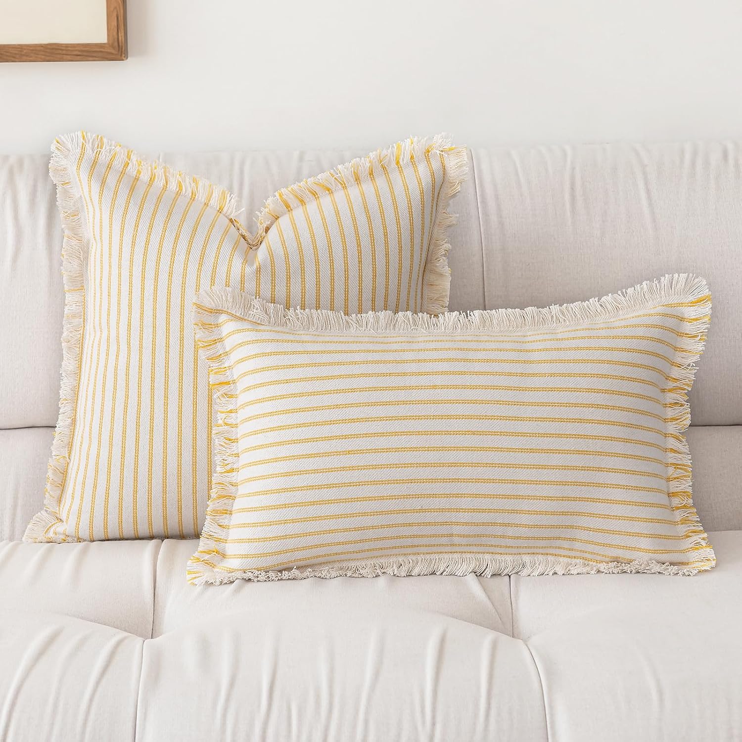 YEENAASY Throw Pillow Covers 18x18 Boho Striped Pillow Cases with Tassel