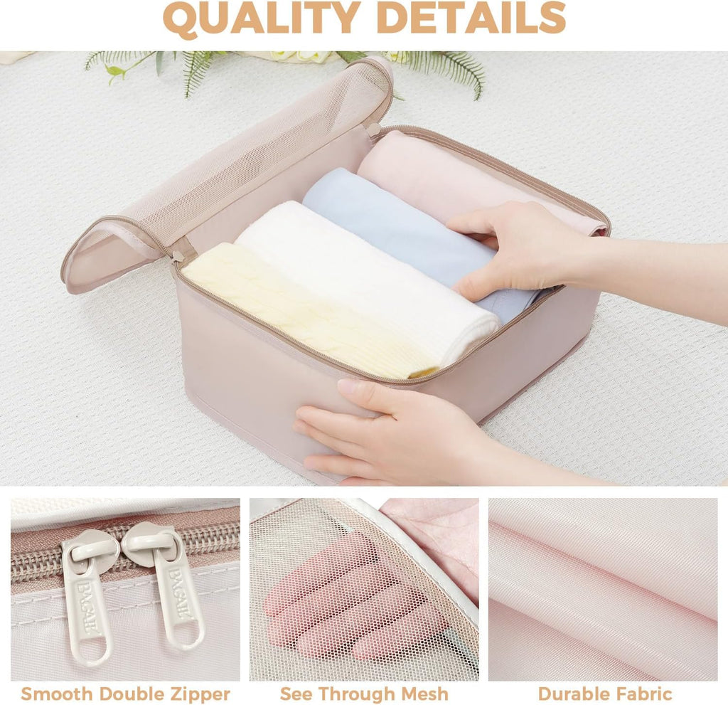 BAGAIL 9 Set Packing Cubes with Packing List Luggage Packing Organizers for Travel Accessories (Cream)