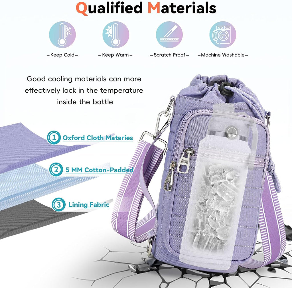 Water Bottle Carrier Bag with Strap Phone Pocket for Walking, Hiking, Cycling