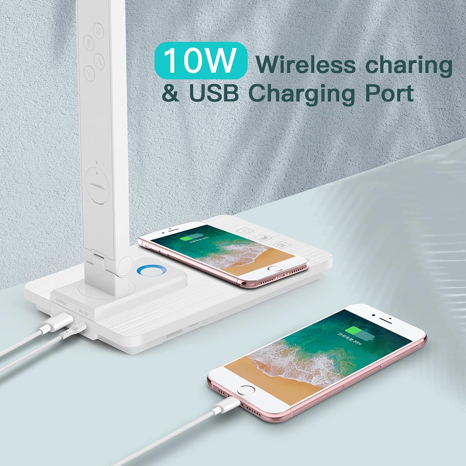 LAOPAO LED Desk Lamp with Wireless Charger: Desk Lamps for Home Office Bedroom, 5 Color Modes & Brightness Dimmable, 2 Night Light
