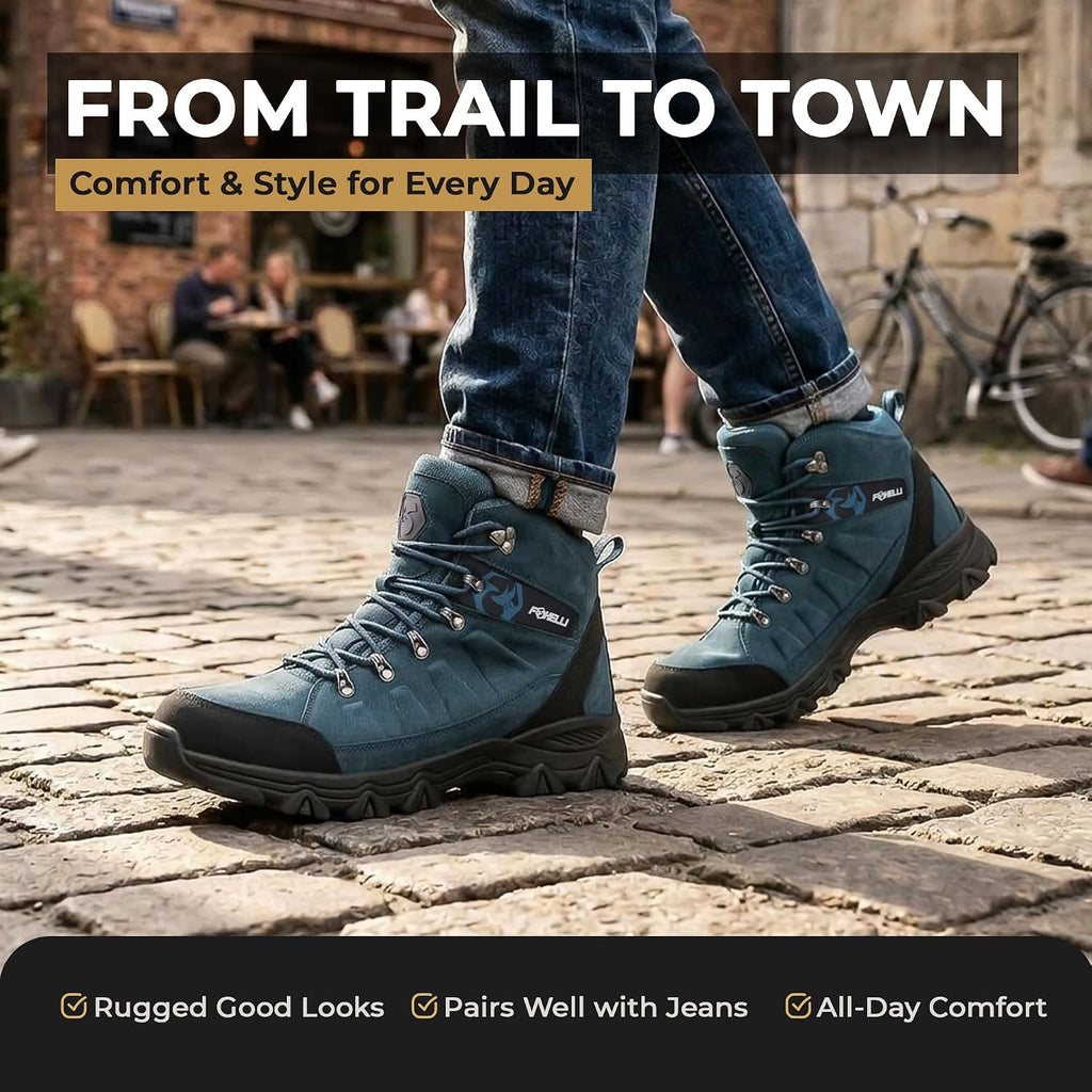 Foxelli Men’s Hiking Boots – Waterproof Breathable & Lightweight Suede Leather Hiking Boots for Men