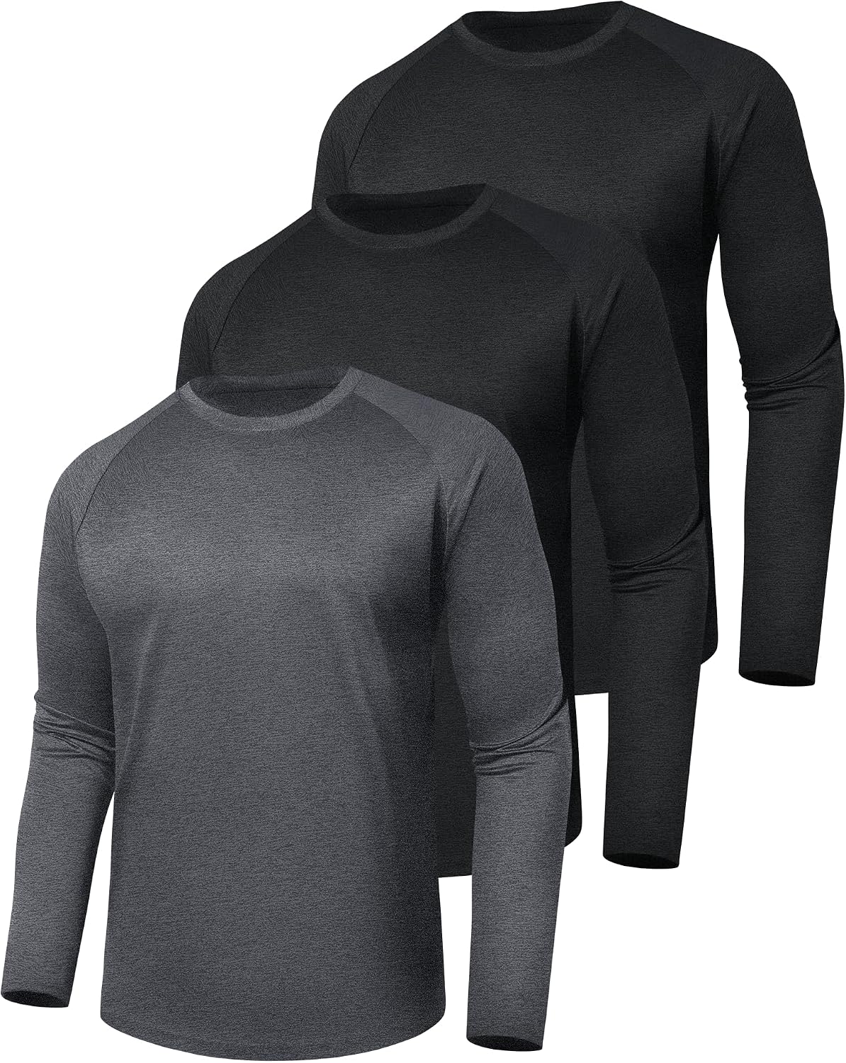 3 Pack Long Sleeve Shirts for Men - Quick Dry Moisture Wicking UV Sun Protection T-Shirts for Fishing Workout Athletic Gym