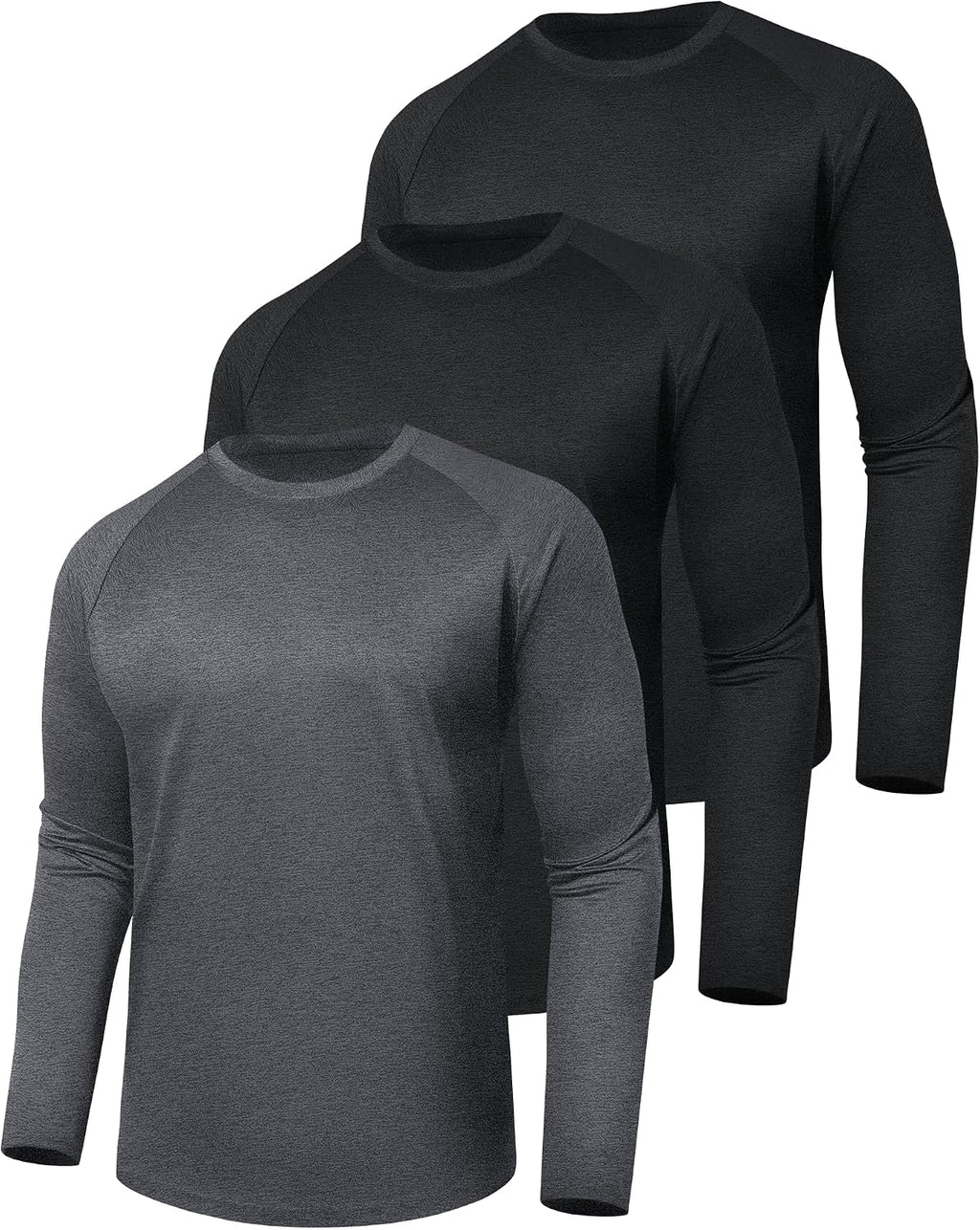 3 Pack Long Sleeve Shirts for Men - Quick Dry Moisture Wicking UV Sun Protection T-Shirts for Fishing Workout Athletic Gym