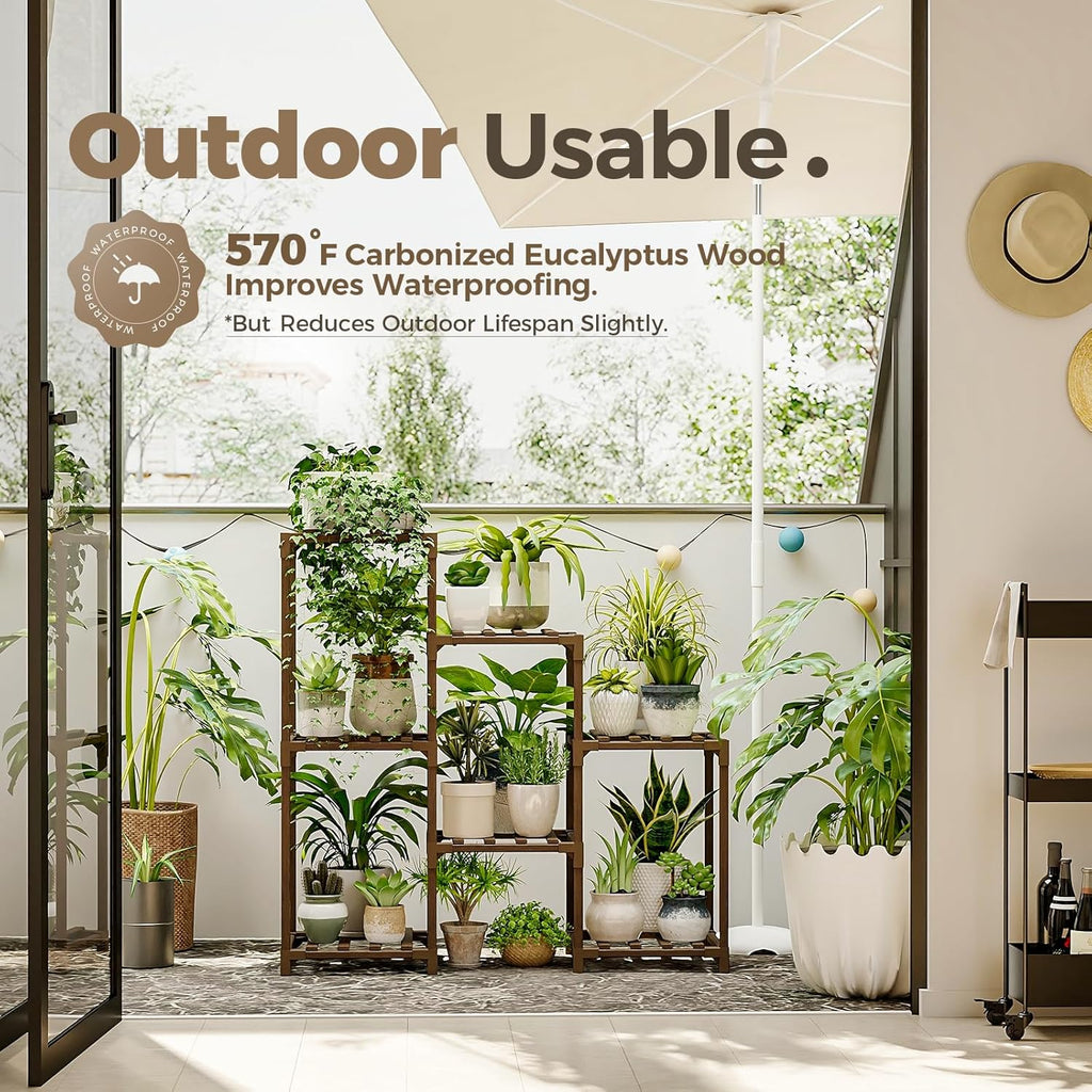 Bamworld Plant Stand Indoor Plant Shelf Outdoor Wood Plant Rack