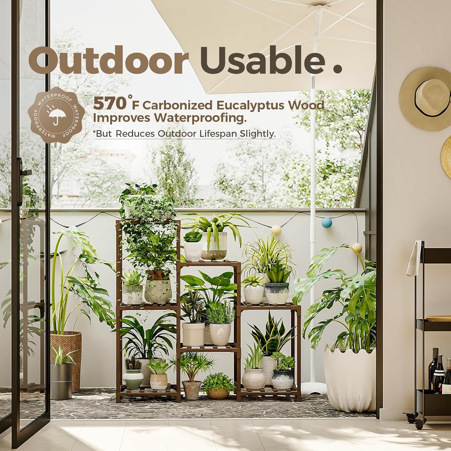 Bamworld Plant Stand Indoor Plant Shelf Outdoor Wood Plant Rack