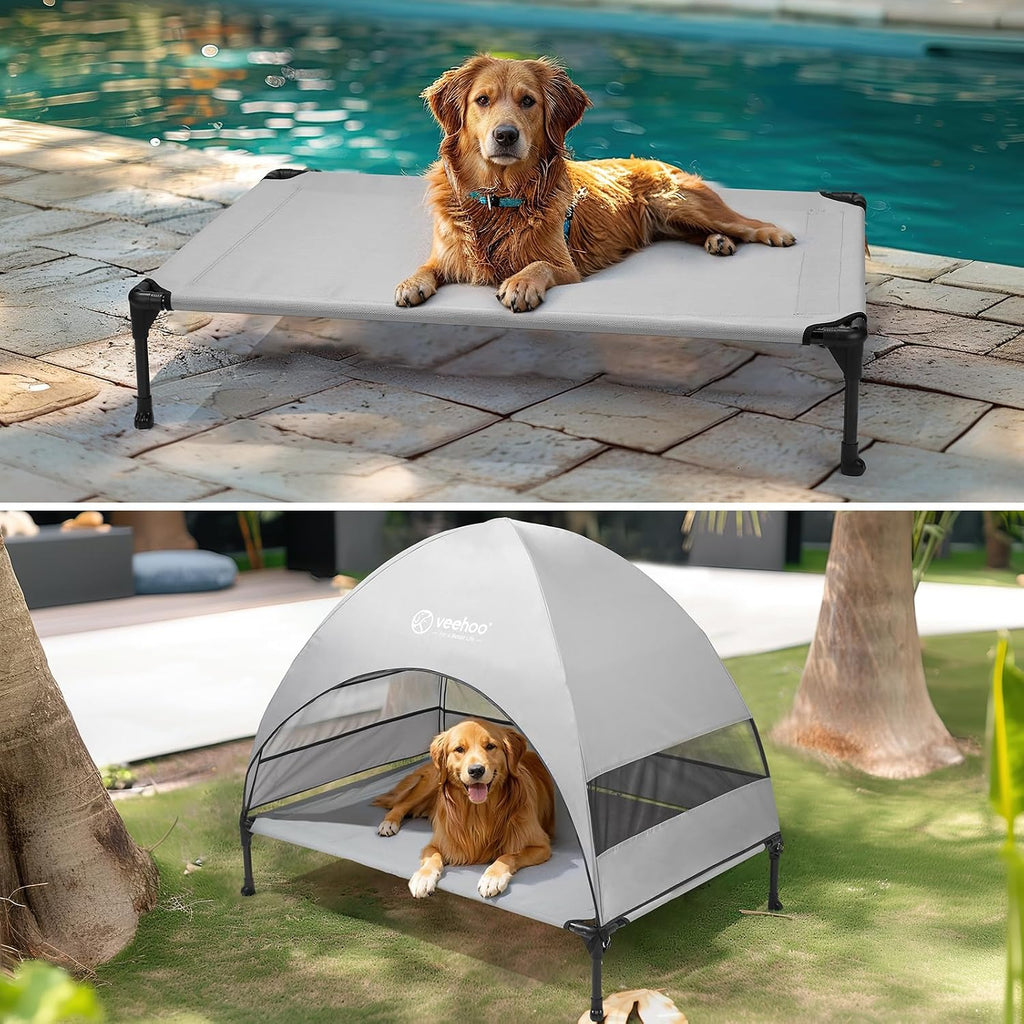 Veehoo Outdoor Dog Bed with Canopy, Cooling Elevated Dog Shade for Outside