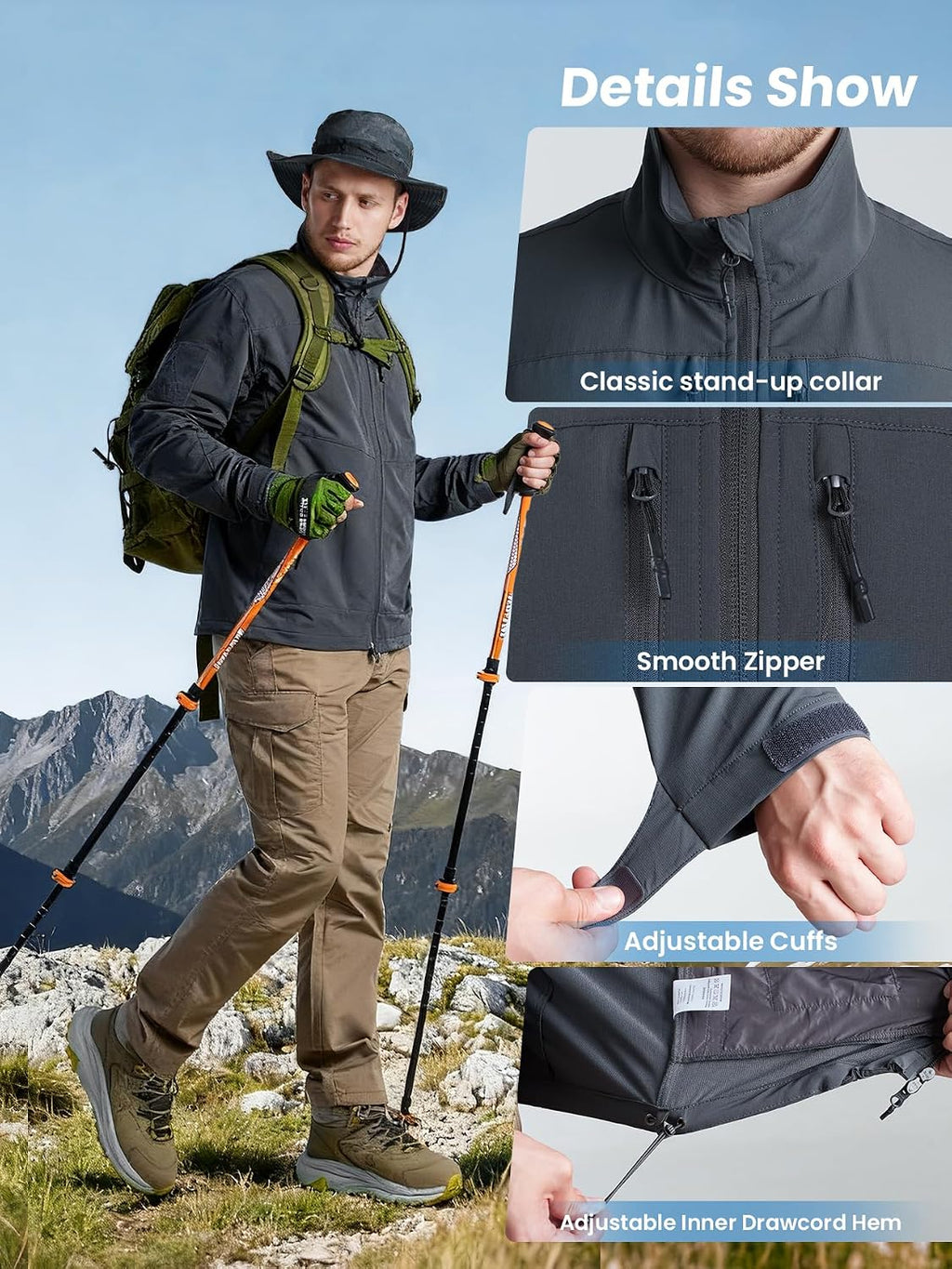 Men's Lightweight Tactical Jacket 4-Way Stretch,Waterproof