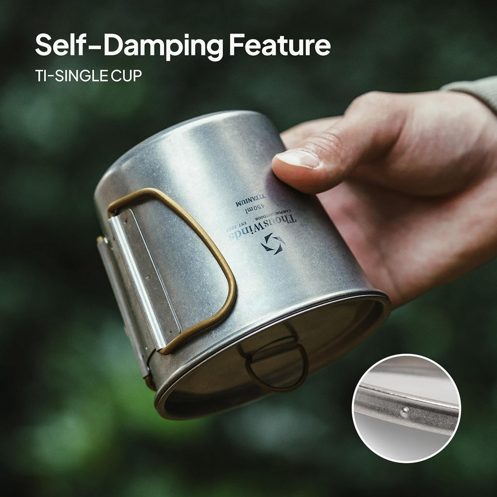 Thous Winds Titanium Mug, 350ml Camping Cup with Lid, Outdoor Titanium Lightweight Coffee Mug for Hiking Backpacking Camping