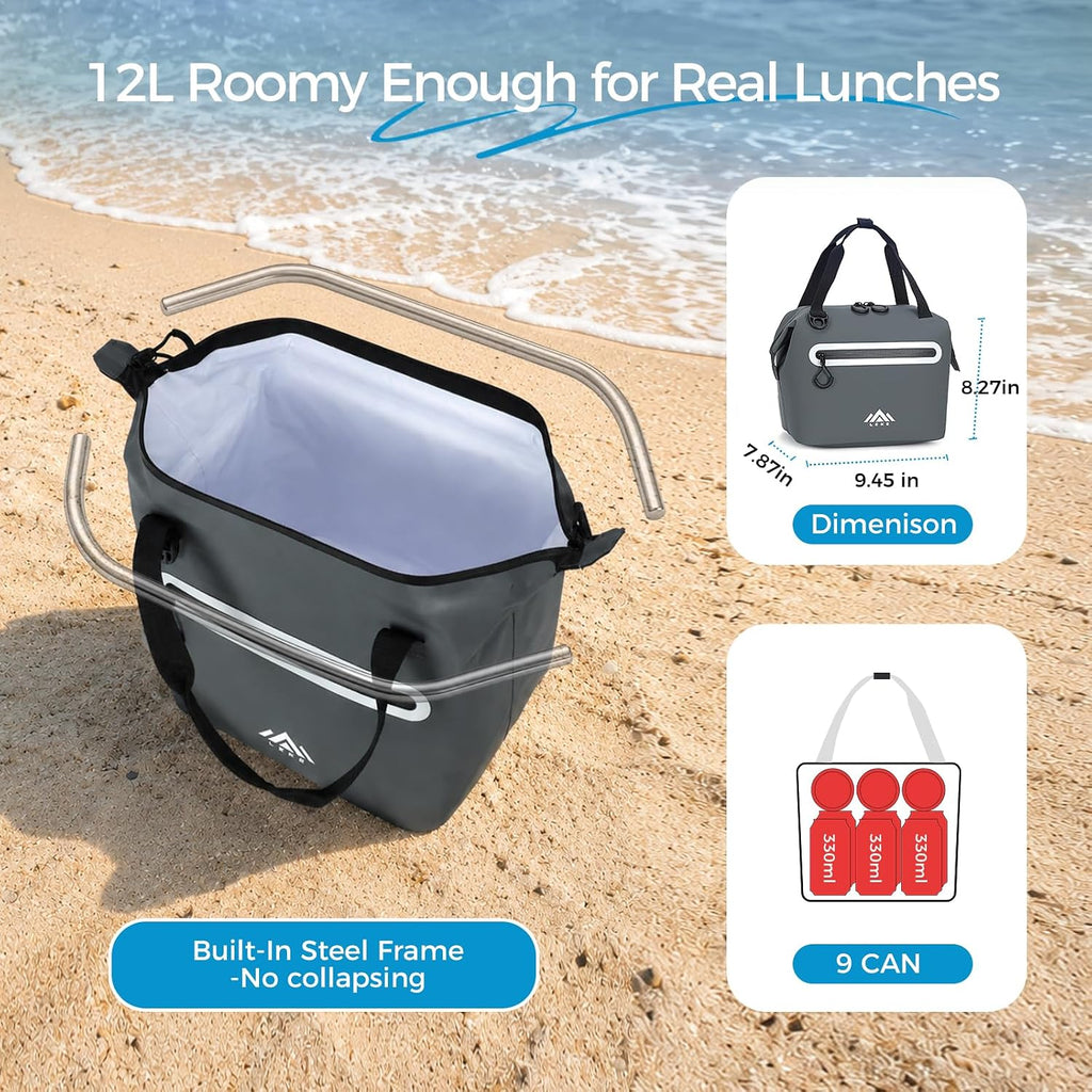 Small Soft-Sided Cooler Bag, Insulated Lunch Box, Waterproof, Leak-Proof, Portable Lunch Bag for Work, Beach, Drink, Travel, Camping, Picnic