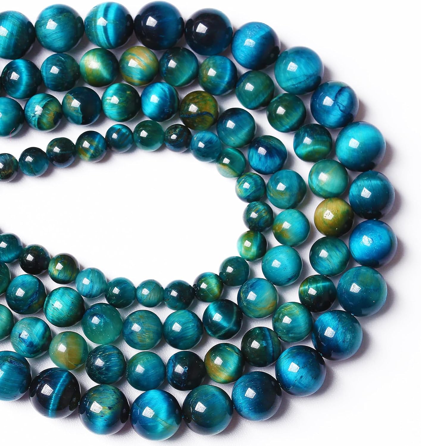 10mm 36PCS Peacock Blue Tiger Eye Stone Beads Natural Crystal Spacer Loose Beads for Jewelry Making DIY Bracelet Semi Precious 1 Strand 15 inches