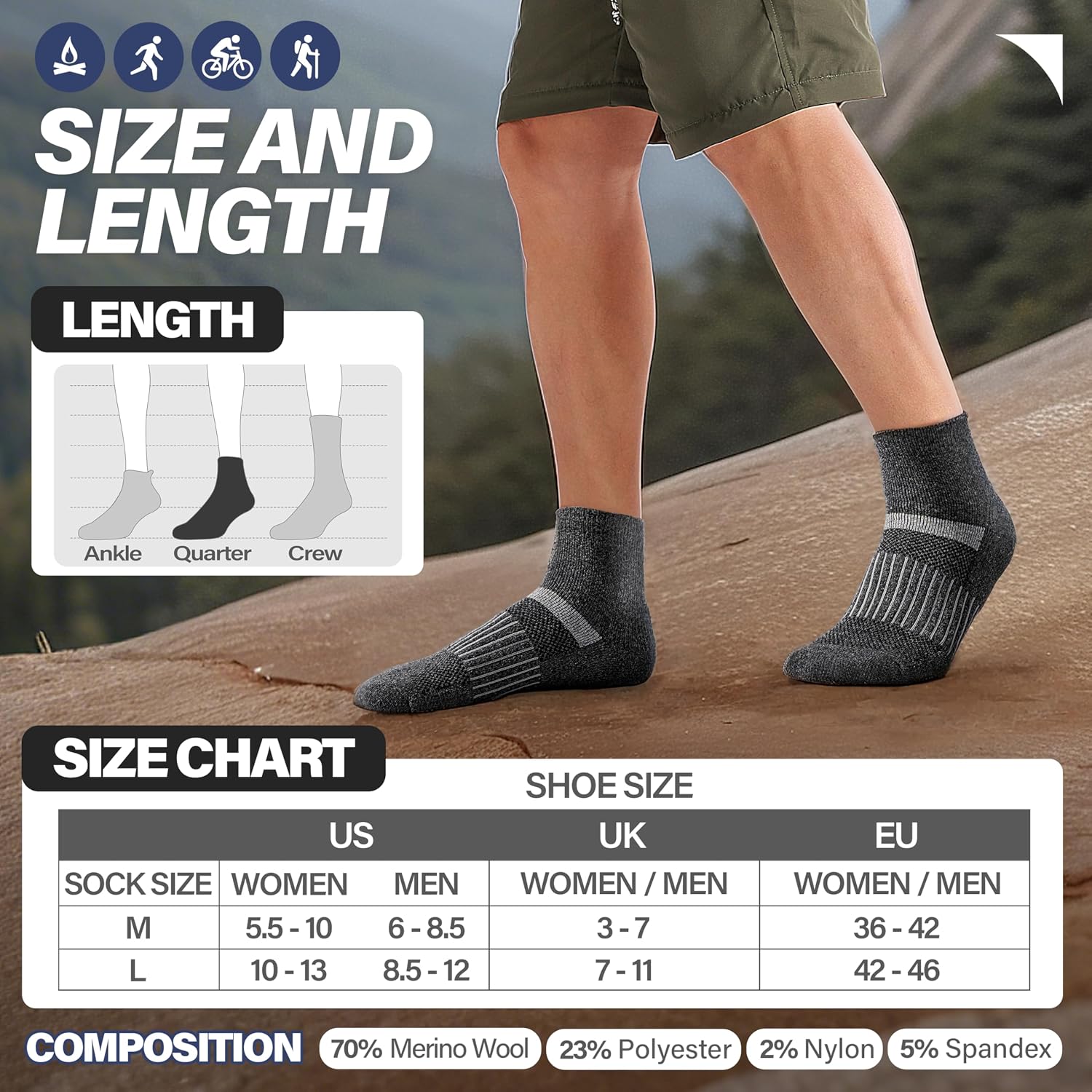 Anlisim Merino Wool Ankle Running Hiking Socks for Women and Men