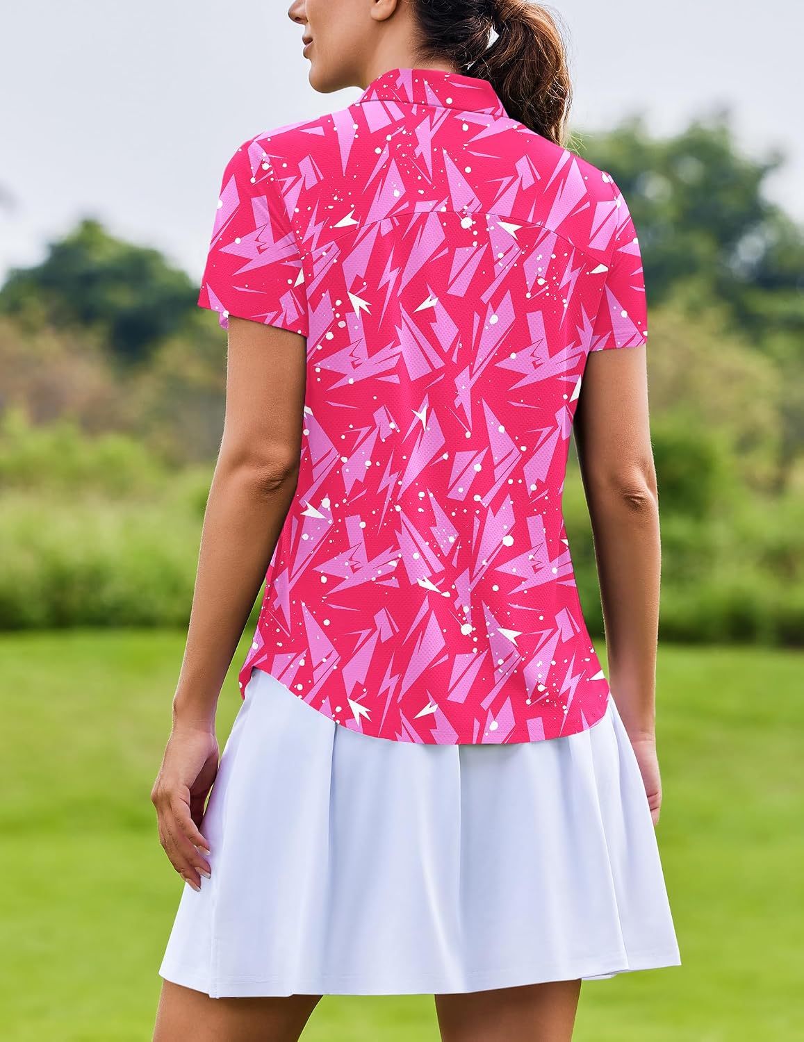 PINSPARK Womens Golf Shirt Short Sleeve Polo UPF 50+ 1/4 Zip Collar Shirt