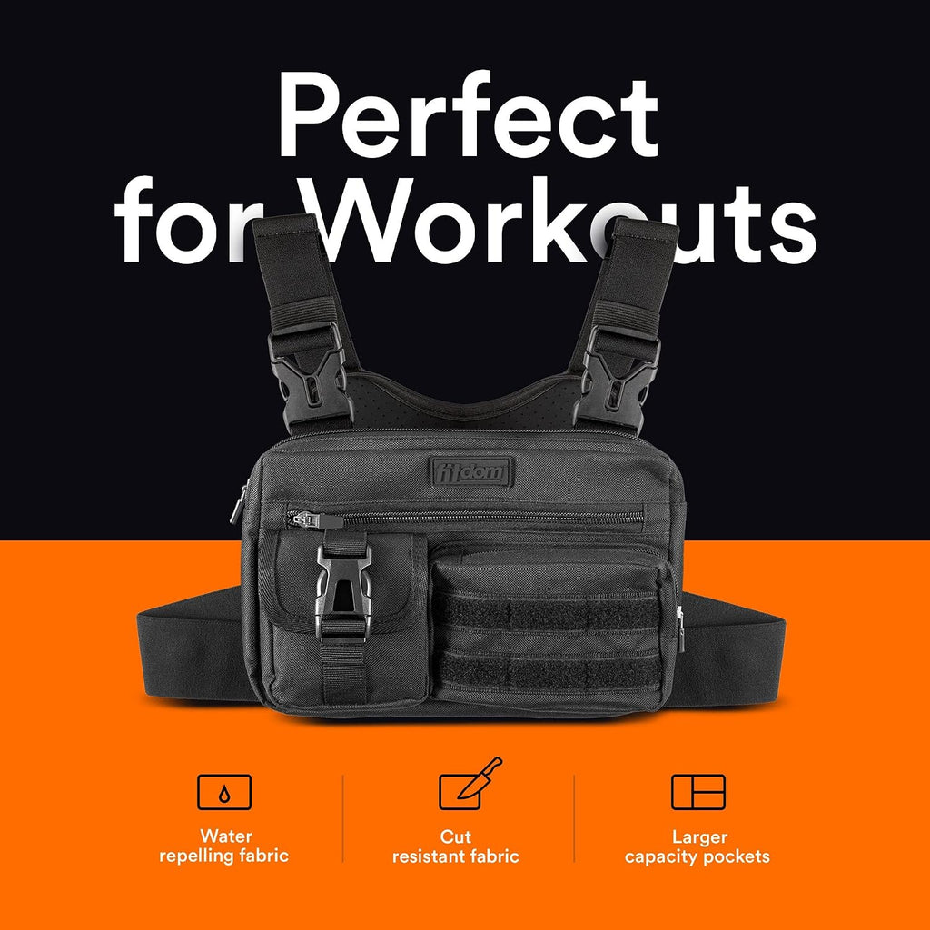 Fitdom Running Chest Pack for Men, Tactical Sports Utility Bag with Pockets