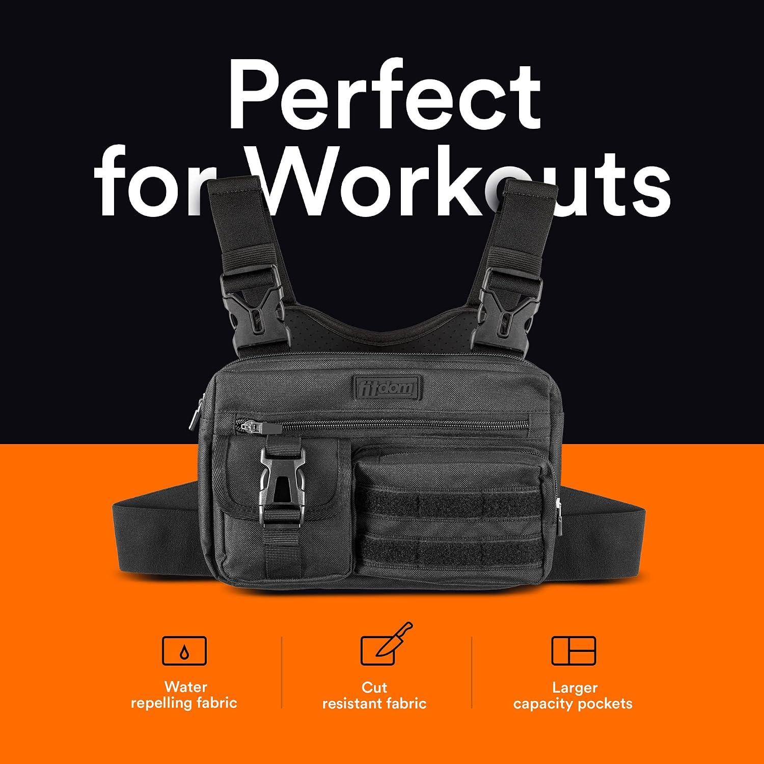 Fitdom Running Chest Pack for Men, Tactical Sports Utility Bag with Pockets