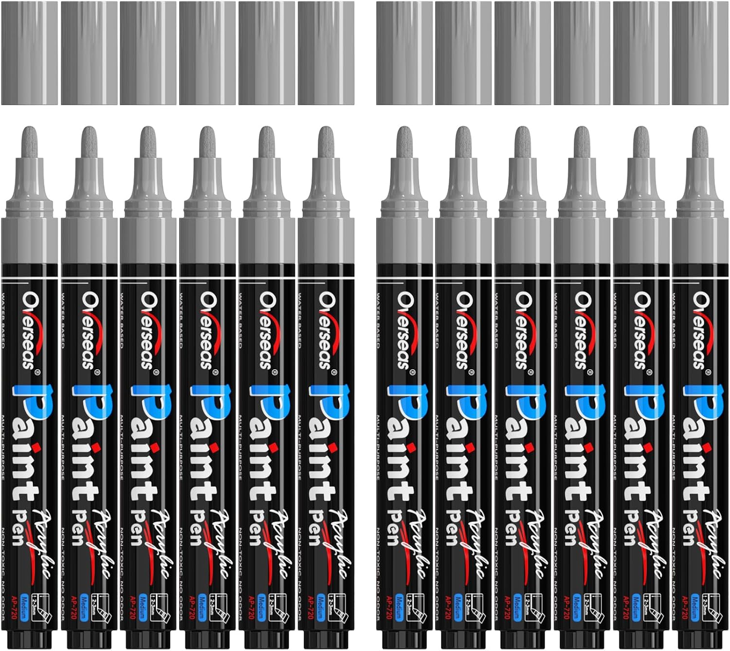 Overseas 12 Pack Silver Acrylic Paint Pens Permanent Markers, Medium Tip