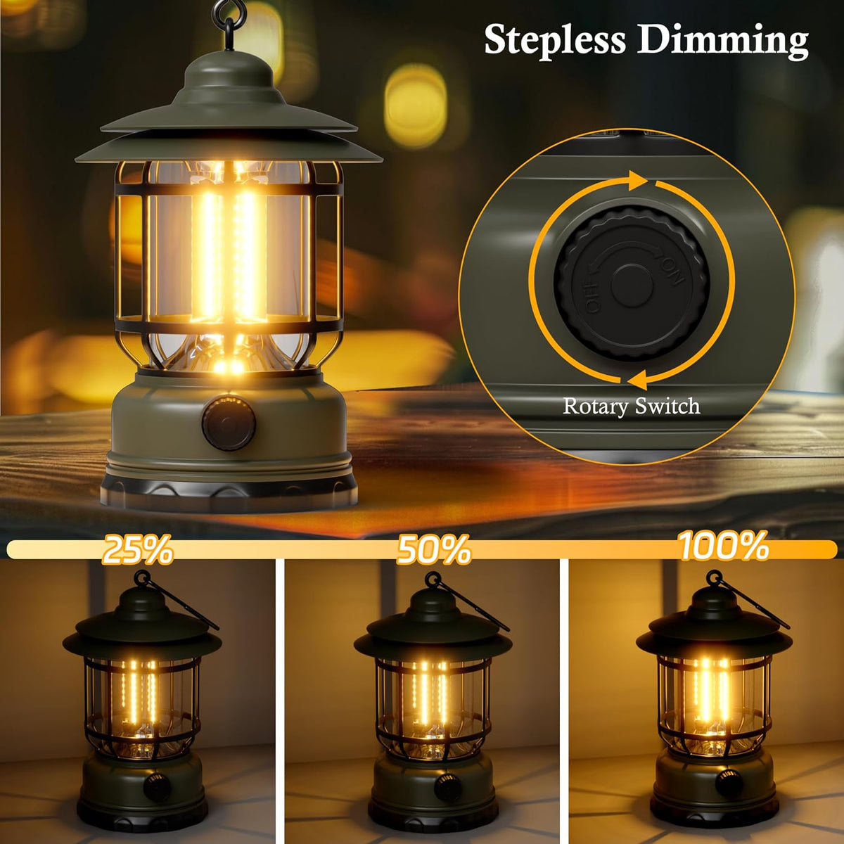Camping Lanterns Battery Powered Rechargeable Lights,3 Pack Green