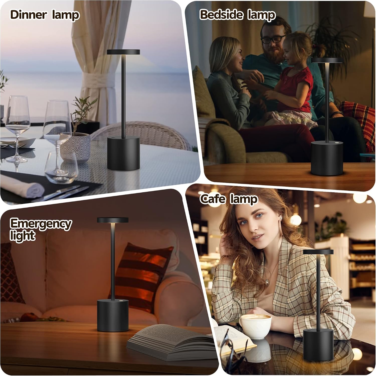 2Pack Cordless Table Lamp, Rechargeable LED Battery 5000mAh Metal USB Portable Powered Desk Lamp, 3 Levels Brightness Light for Restaurants Outdoor (2pack 10.25in Black)