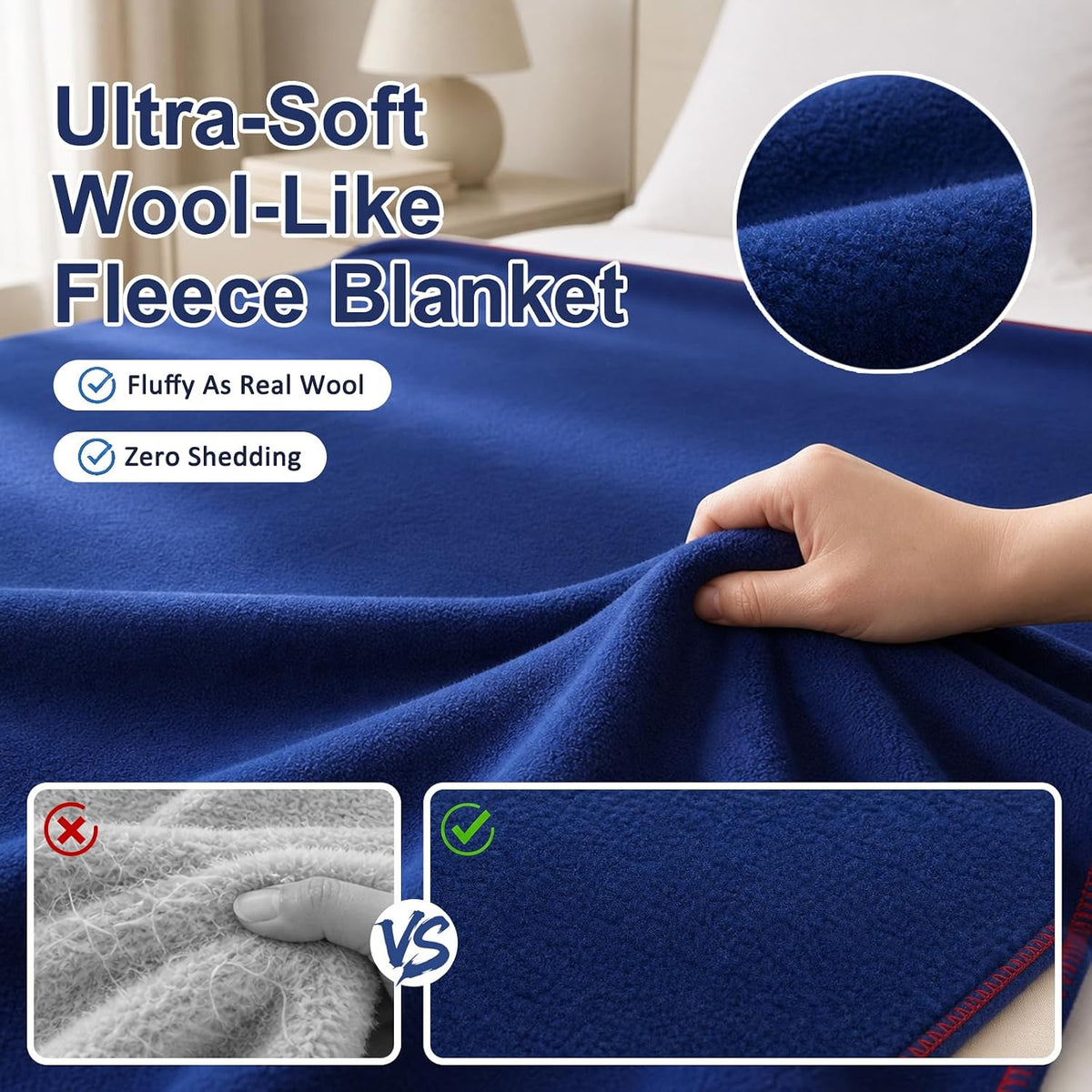 Camping Blanket 62×87" - Fleece Blanket, Soft Flannel Bed Blanket, Large Fuzzy Cozy Blanket, Multi-use for Bed, Sofa, Couch, Travel, Camping, All Season Warm Lightweight Cover, Blue