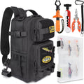 Dovesun Small Fishing Backpack Fishing Sling Bag with 3600 Tackle Box Small Tackle Backpack with Tool Set Black