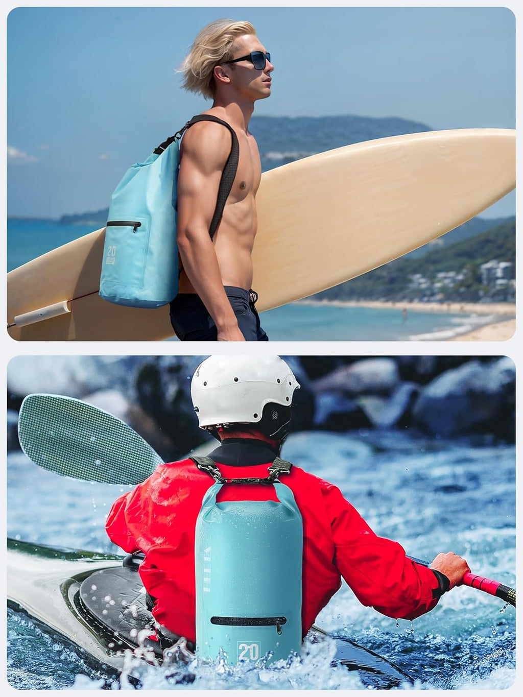 HEETA Waterproof Dry Bag Backpack with Zippered Pocket 5L/10L/20L/30L/40L