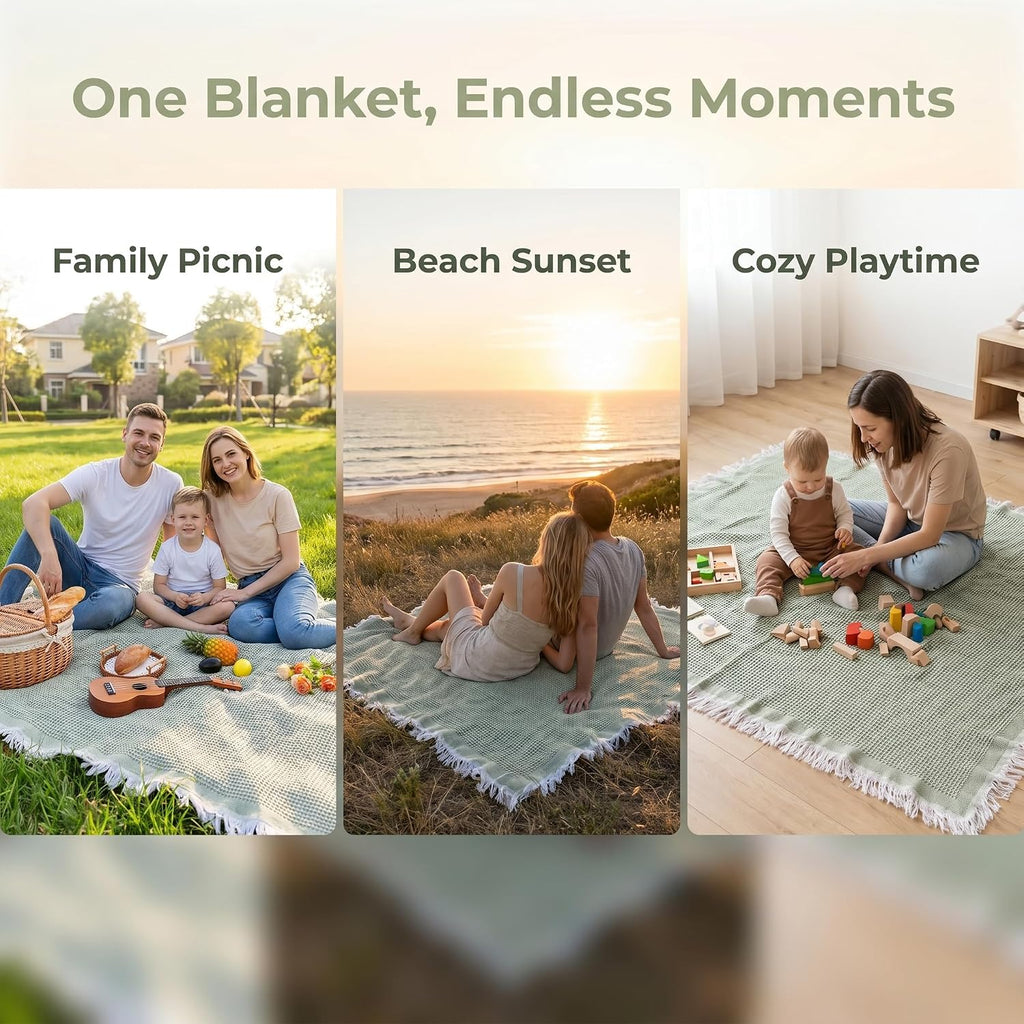 70"x 70" Picnic Blanket Extra Large,Layer Outdoor Blanket for 5 to 7 Adults,Camping Grass Lawn Park Accessories Cute Couple Gifts Ideas Wedding Registry for Park, Beach (Green)