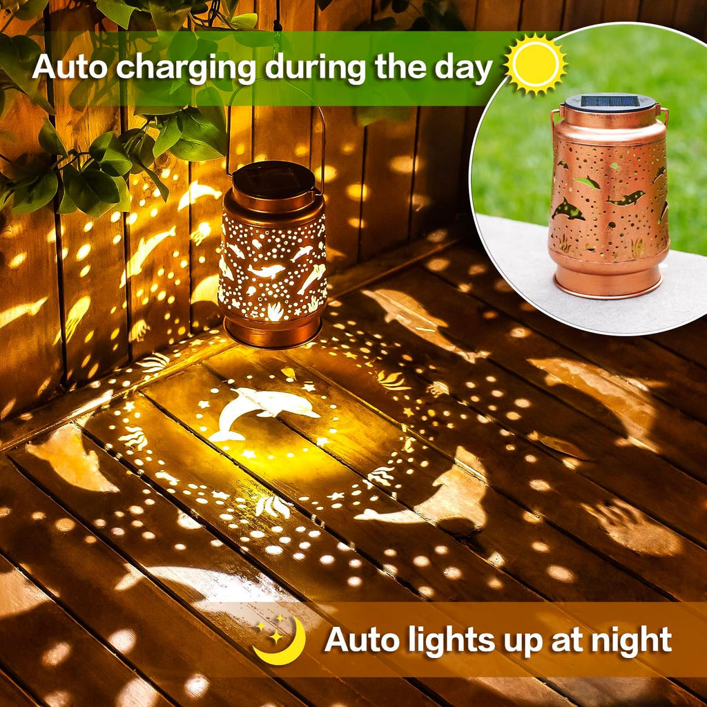 EZTZEN Dolphin Metal Solar Lanterns,Dolphin Gifts for Women Men