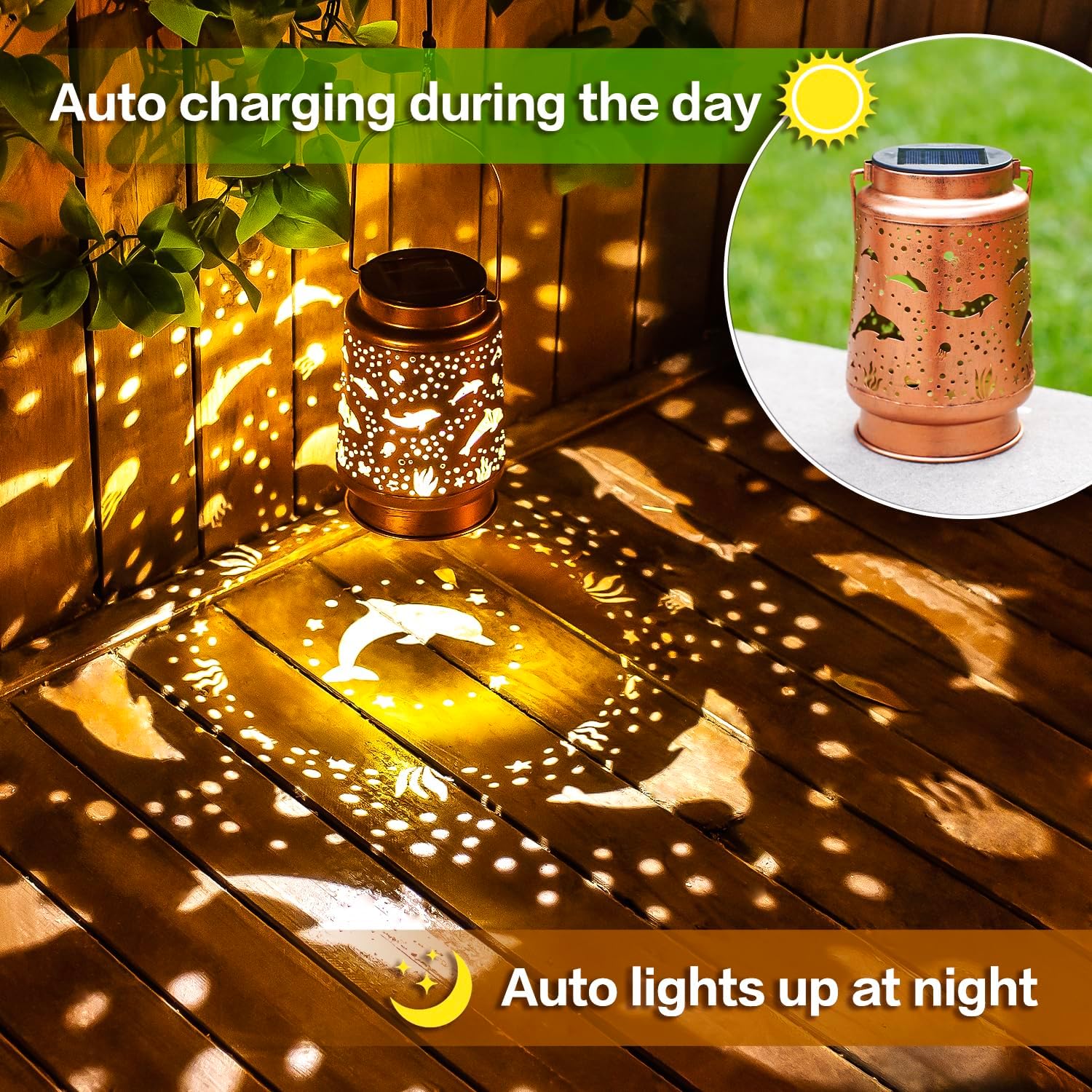 EZTZEN Dolphin Metal Solar Lanterns,Dolphin Gifts for Women Men