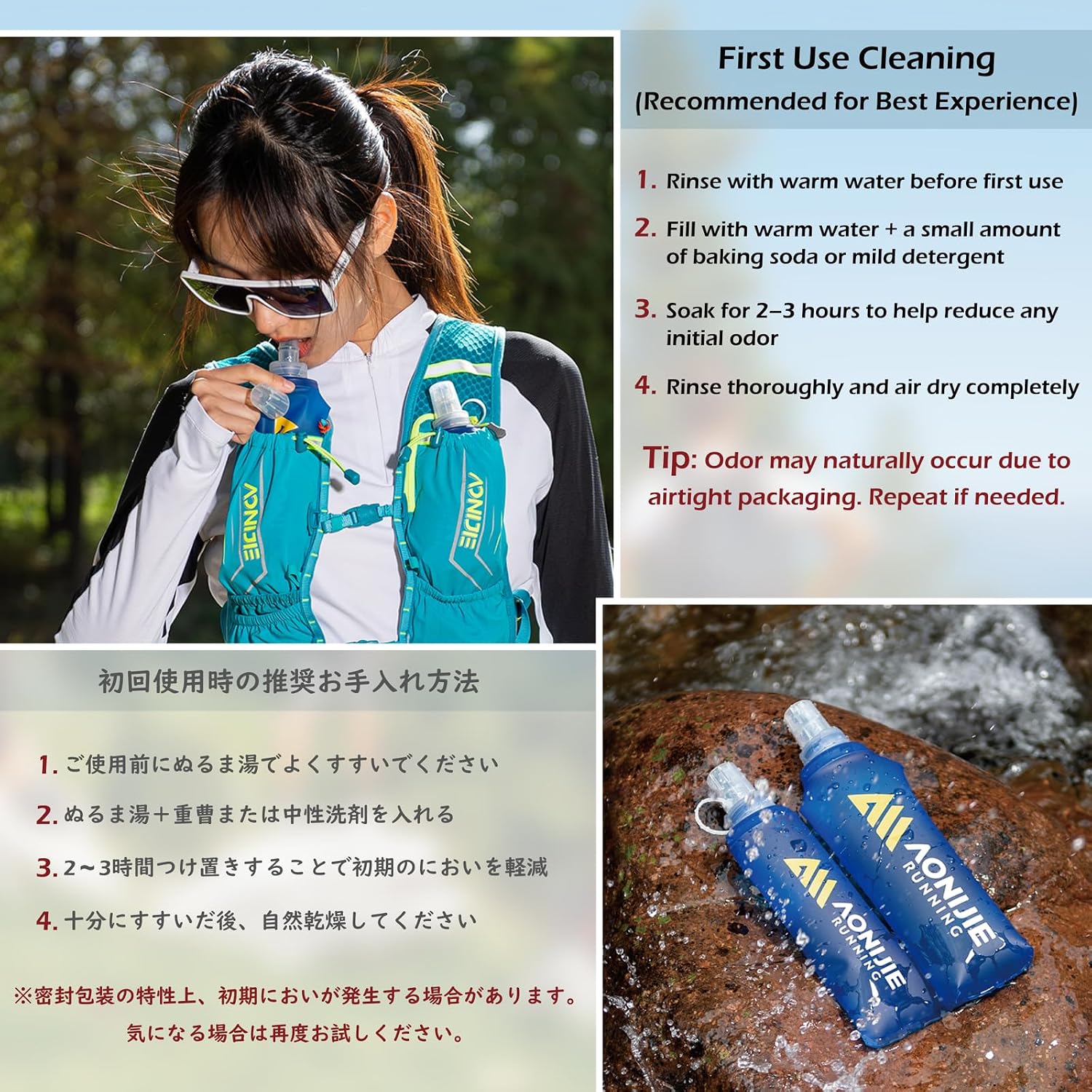 TRIWONDER Soft Flask Collapsible Water Bottles Running Bottle BPA-Free Foldable Handheld Runner Water Flask for Hydration Pack Marathon Hiking Cycling Climbing Travel (01# 500ml - Pack of 2)